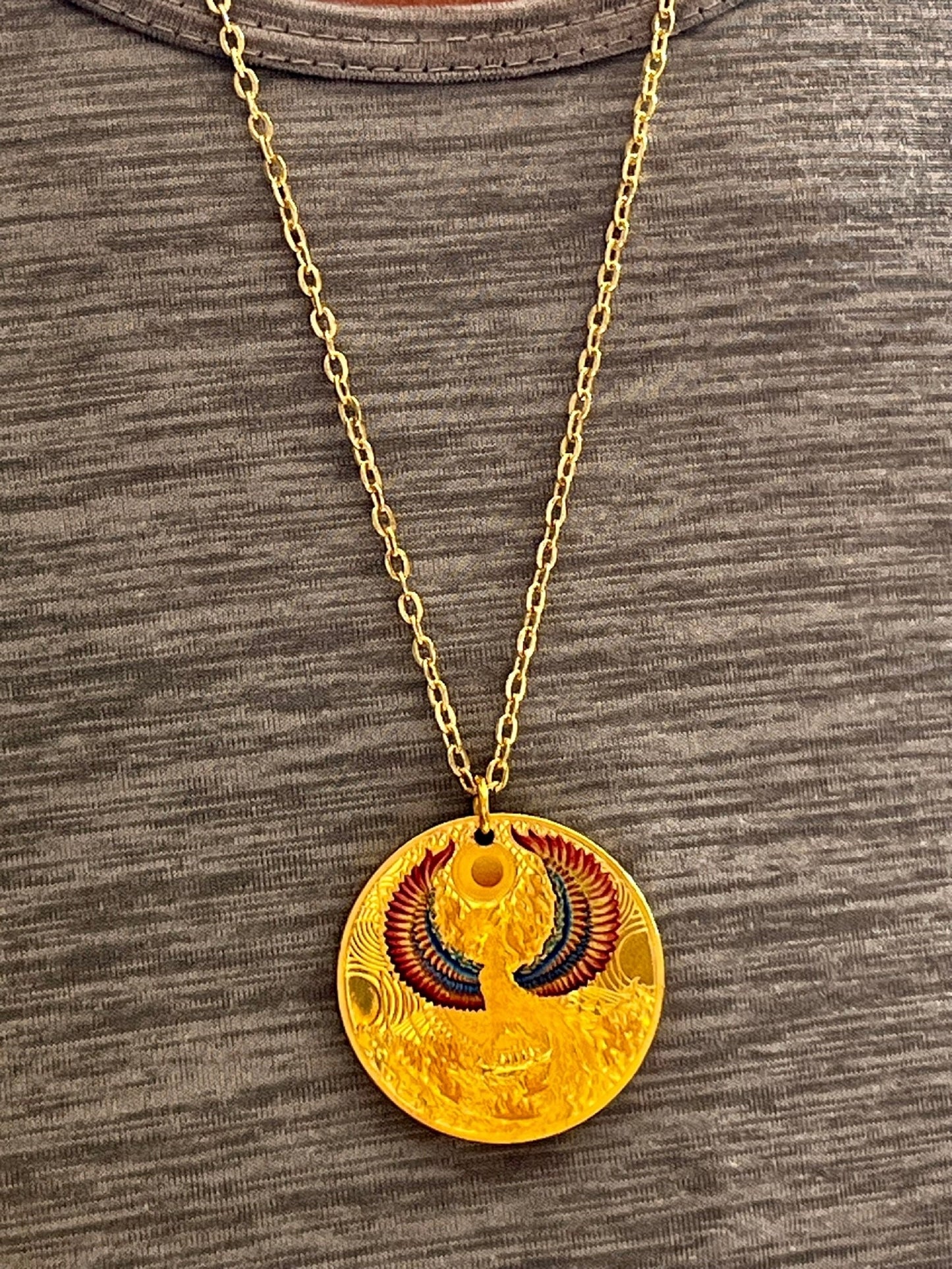China Medallion Necklace Ancient Mythical Flaming Bird Medallion Rare Find Personal & Limited Supply