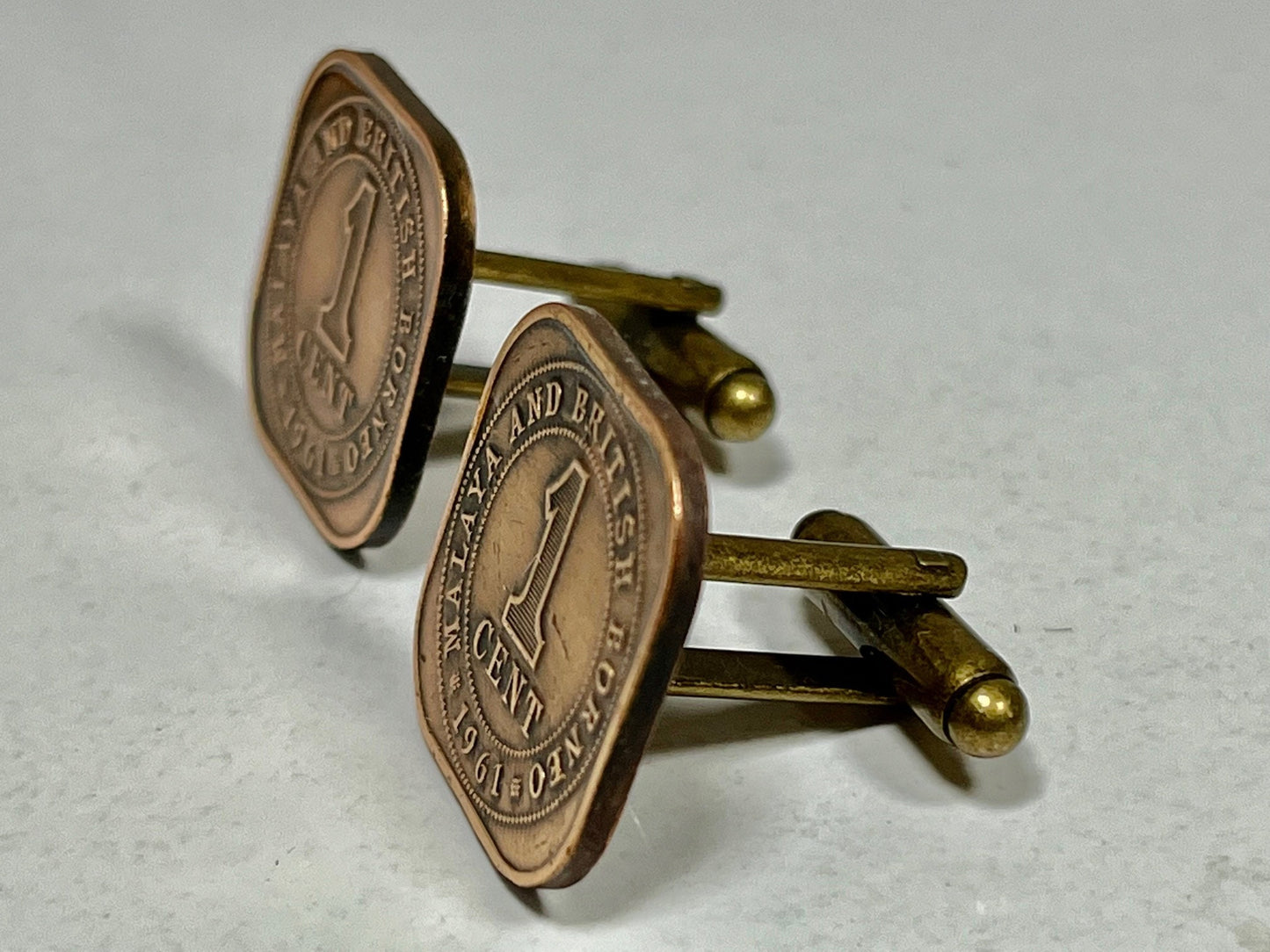 Malaya Coin Cufflinks, Cuff Links, 1 Cent Straits Settlements 1 Cent British Malaysia King George 5th Coin Enthusiast