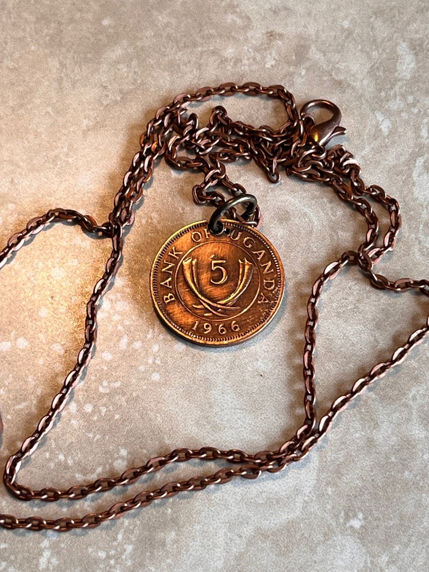 Uganda 1966 Coin Necklace 5 Cents Pendant Coin Vintage Custom Made Rare Coins Coin Enthusiast Handmade Fashion Accessory