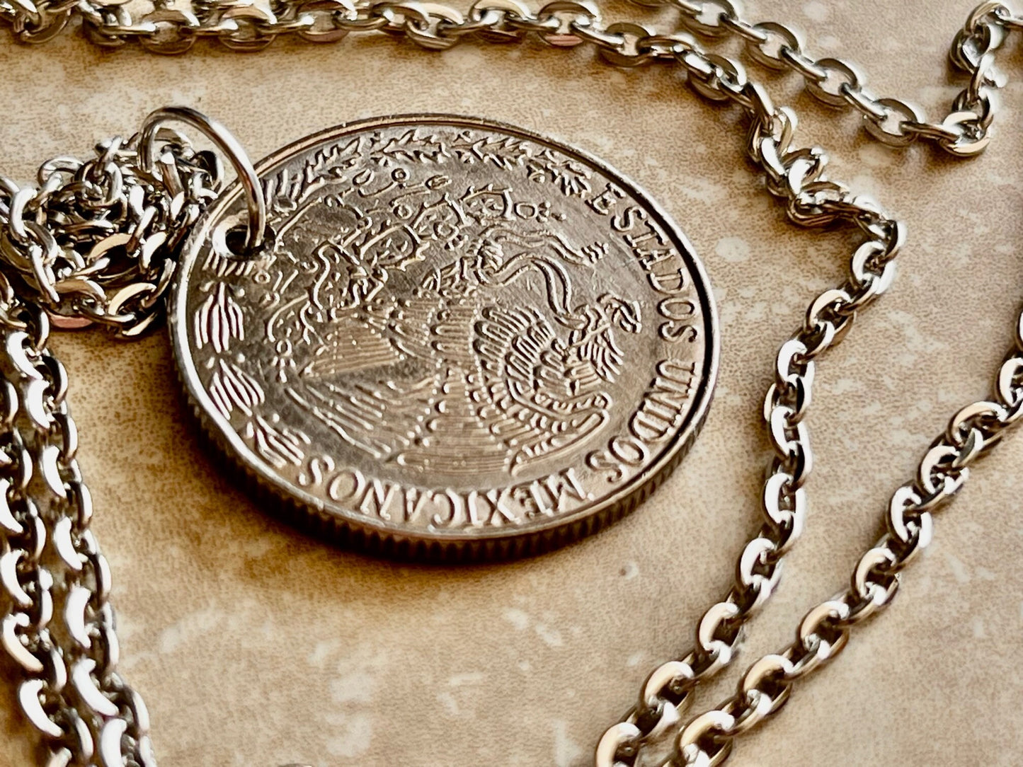 Mexico Coin Pendant Mexican Cincuenta 50 Centavos Personal Necklace Old Handmade Jewelry Gift Friend Charm For Him Her World Coin Collector