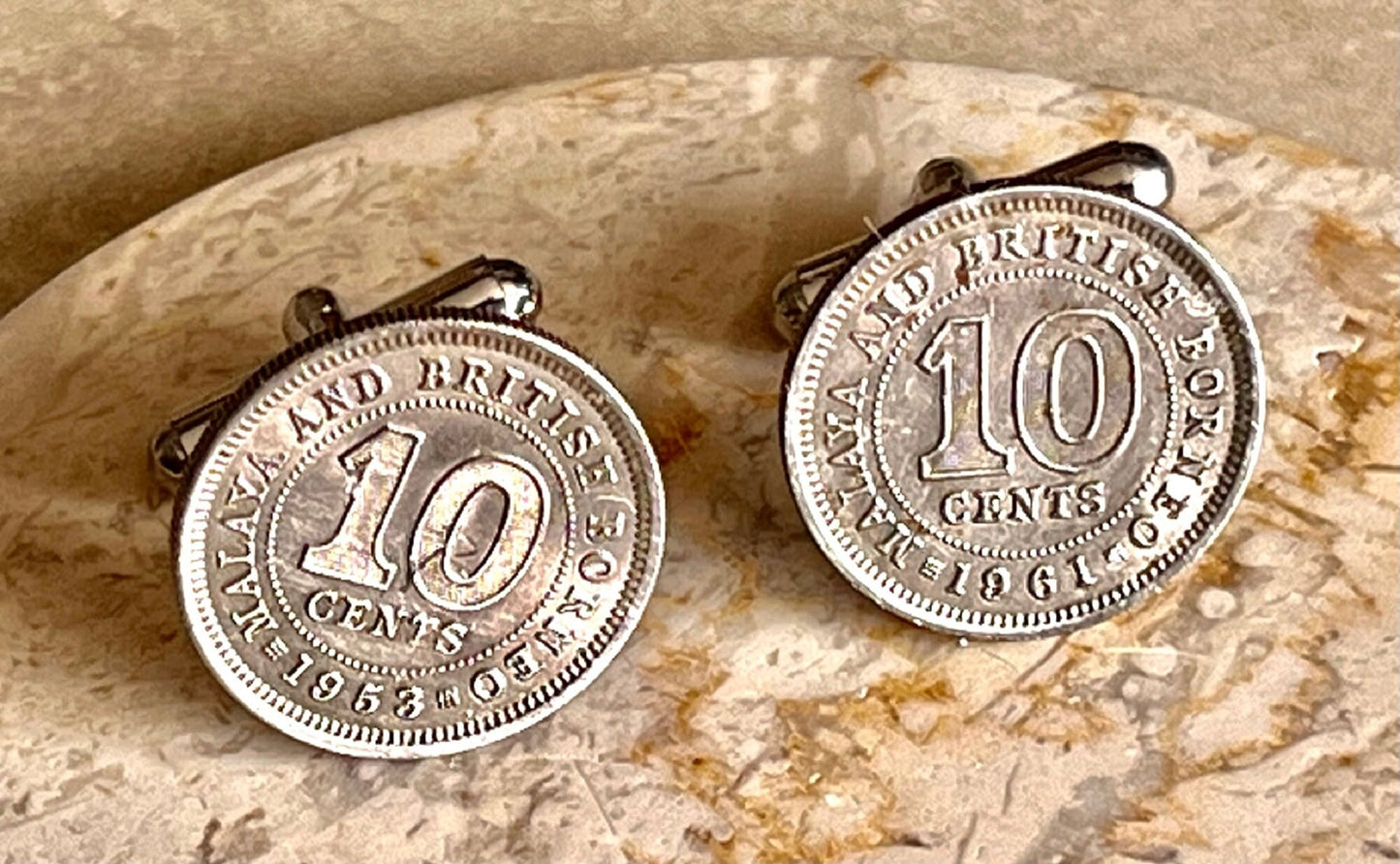 Malaya & British Borneo Coin Cufflinks - 10 Cents Cuff Links Custom Made Vintage and Rare coins - Coin Enthusiast Handmade