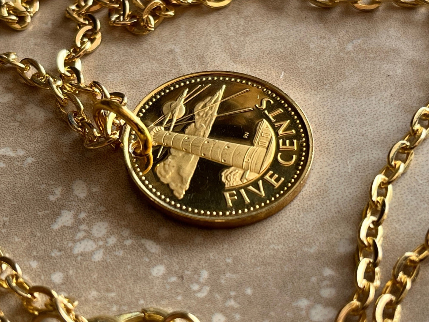 Barbados Pendant Coin Necklace From Proof Set 5 Cent Light House Custom Made Vintage and Rare coins - Coin Enthusiast - Fashion Accessory