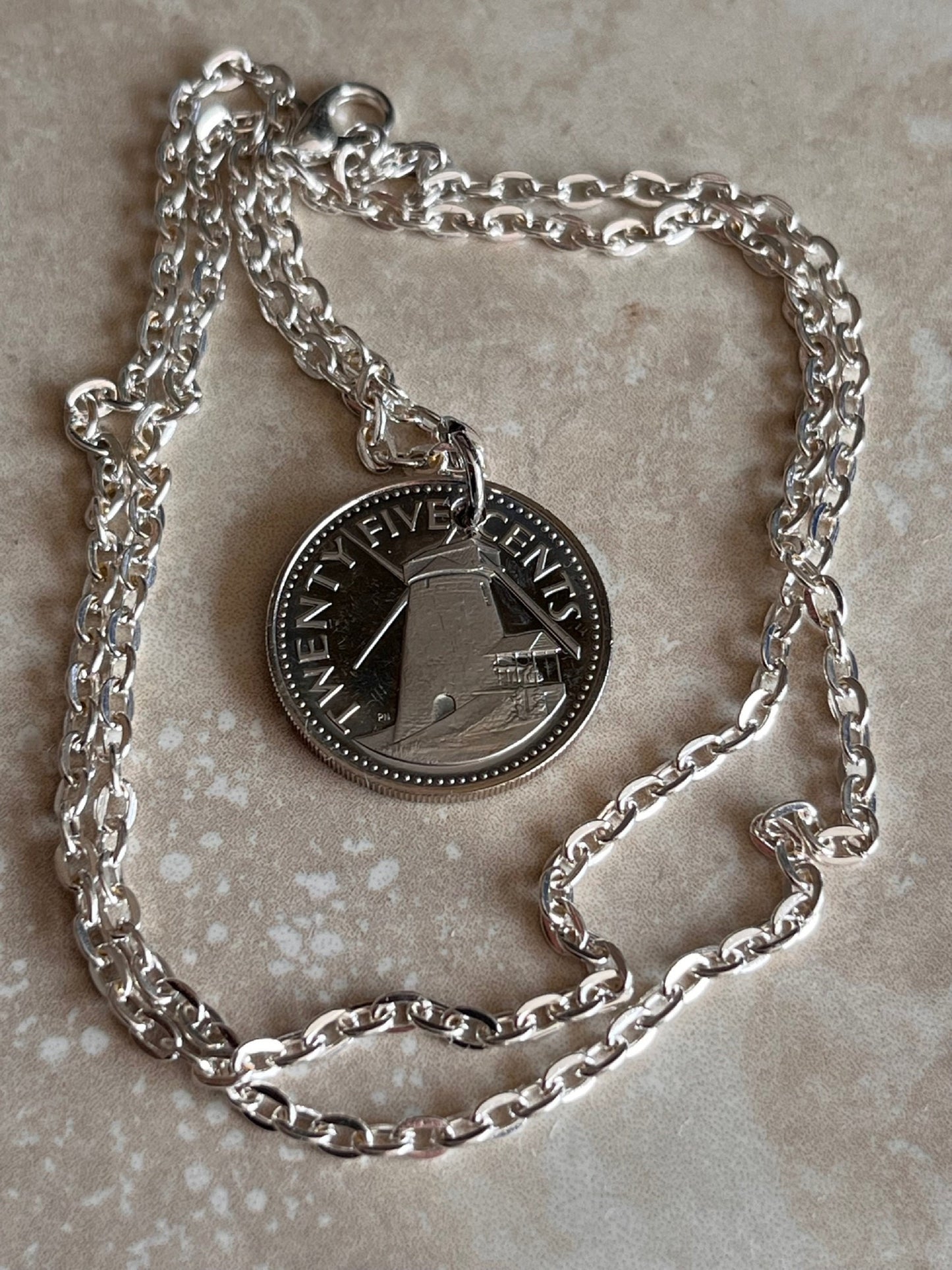 Barbados Pendant Coin Necklace From Proof Set 25 Cent Light House Custom Made Vintage and Rare coins - Coin Enthusiast - Fashion Accessory