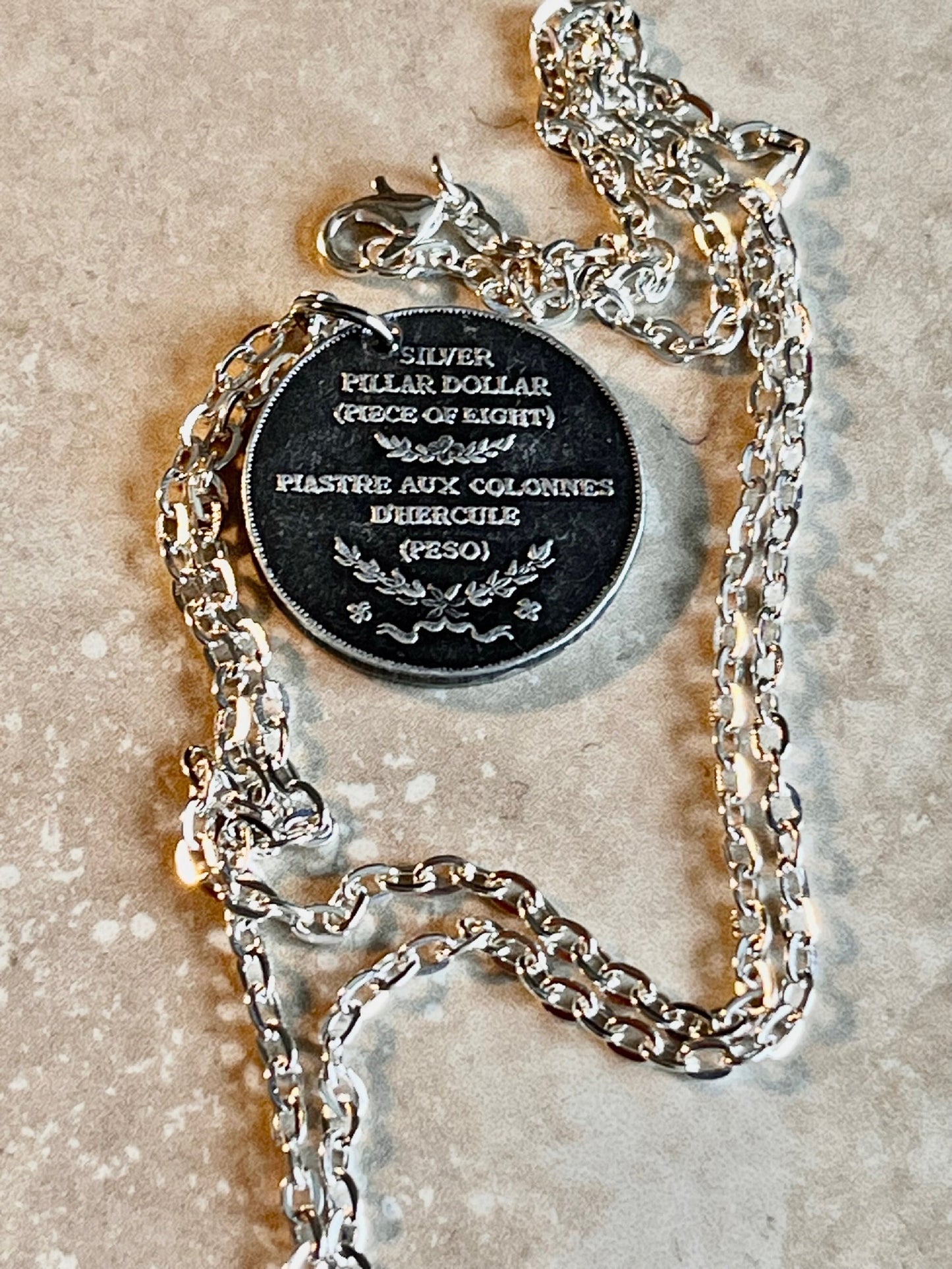 Spanish Silver Piece of Eight, Replica Doubloon Coin Necklace, Pendant, Token, Not Real Silver, Pirate Treasure, - Coin Enthusiast - Fashion