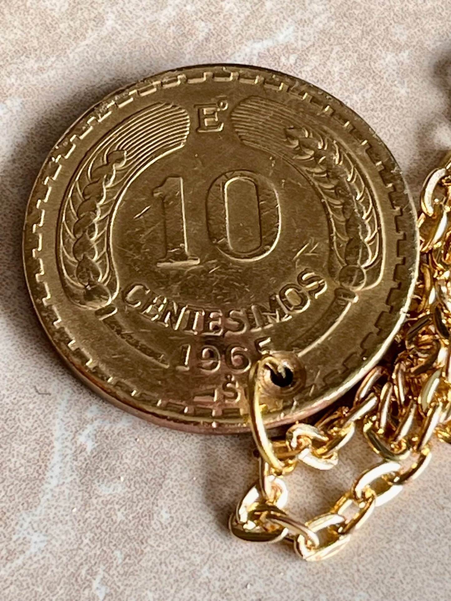 Chile Coin Pendant Necklace 10 Centesimos Chillan Personal Old Vintage Handmade Jewelry Gift Friend Charm For Him Her World Coin Collector