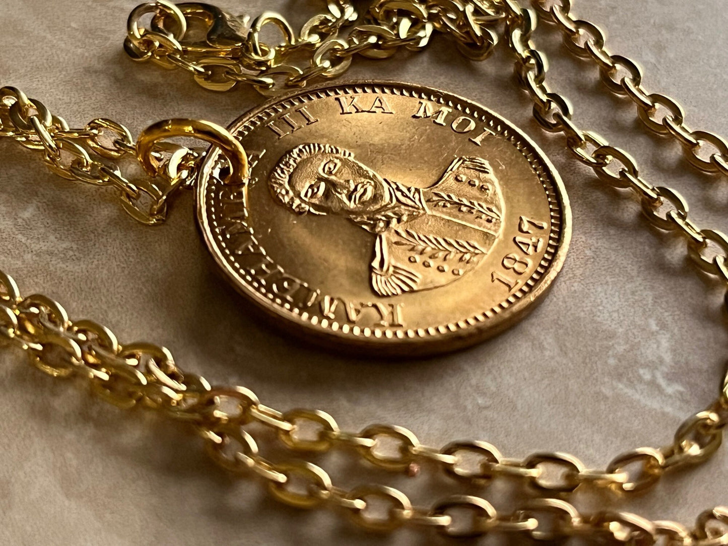 Kamehameha III Ka Moi ~ 1847 Hawaii Hapa Haneri Souvenir Token Necklace Coin Pendant Custom Made Vintage and Rare Coins Enthusiast