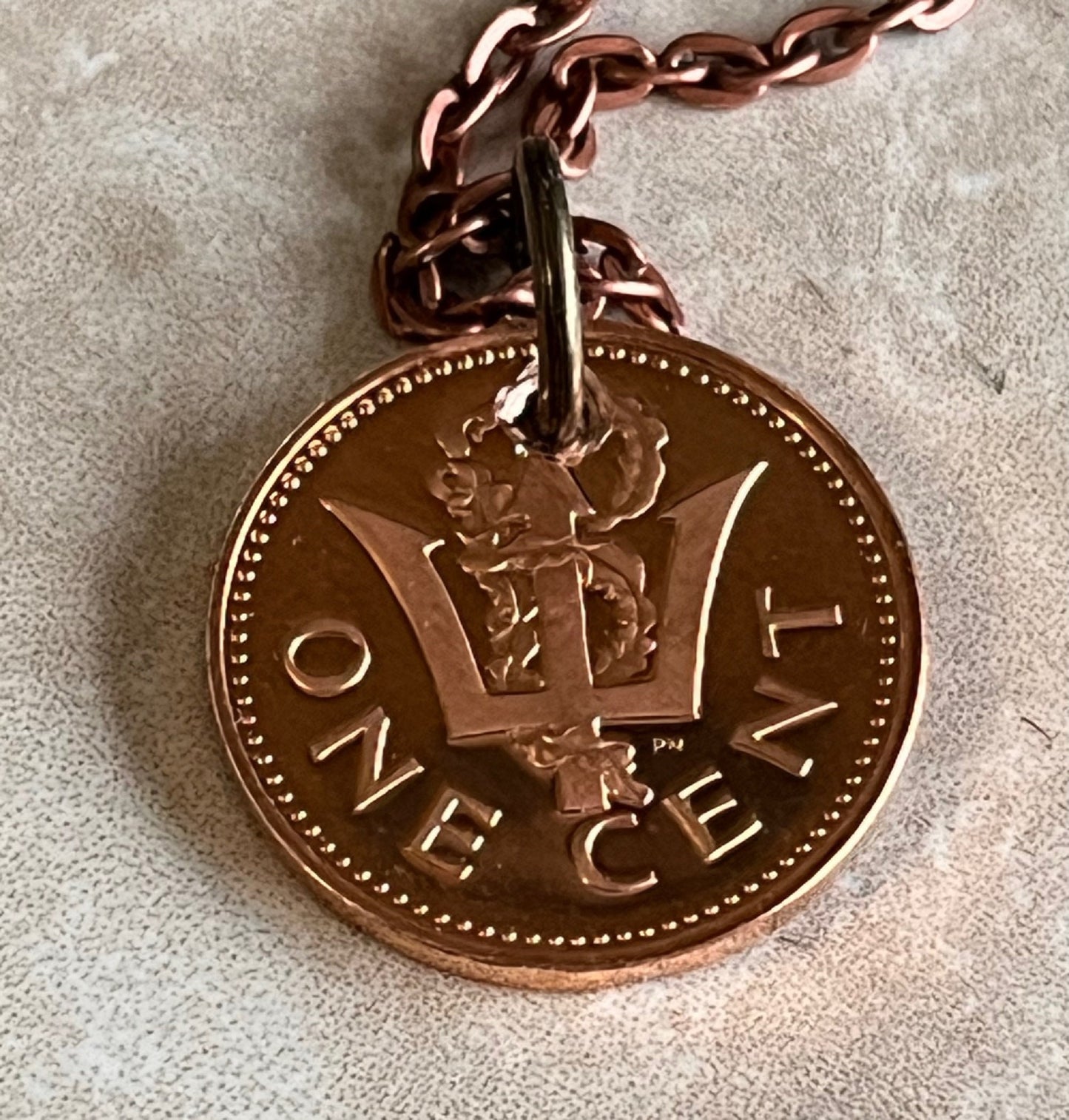 Barbados Pendant Coin Necklace From Proof Set 1 Cent Trident Custom Made Vintage and Rare coins - Coin Enthusiast - Fashion Accessory