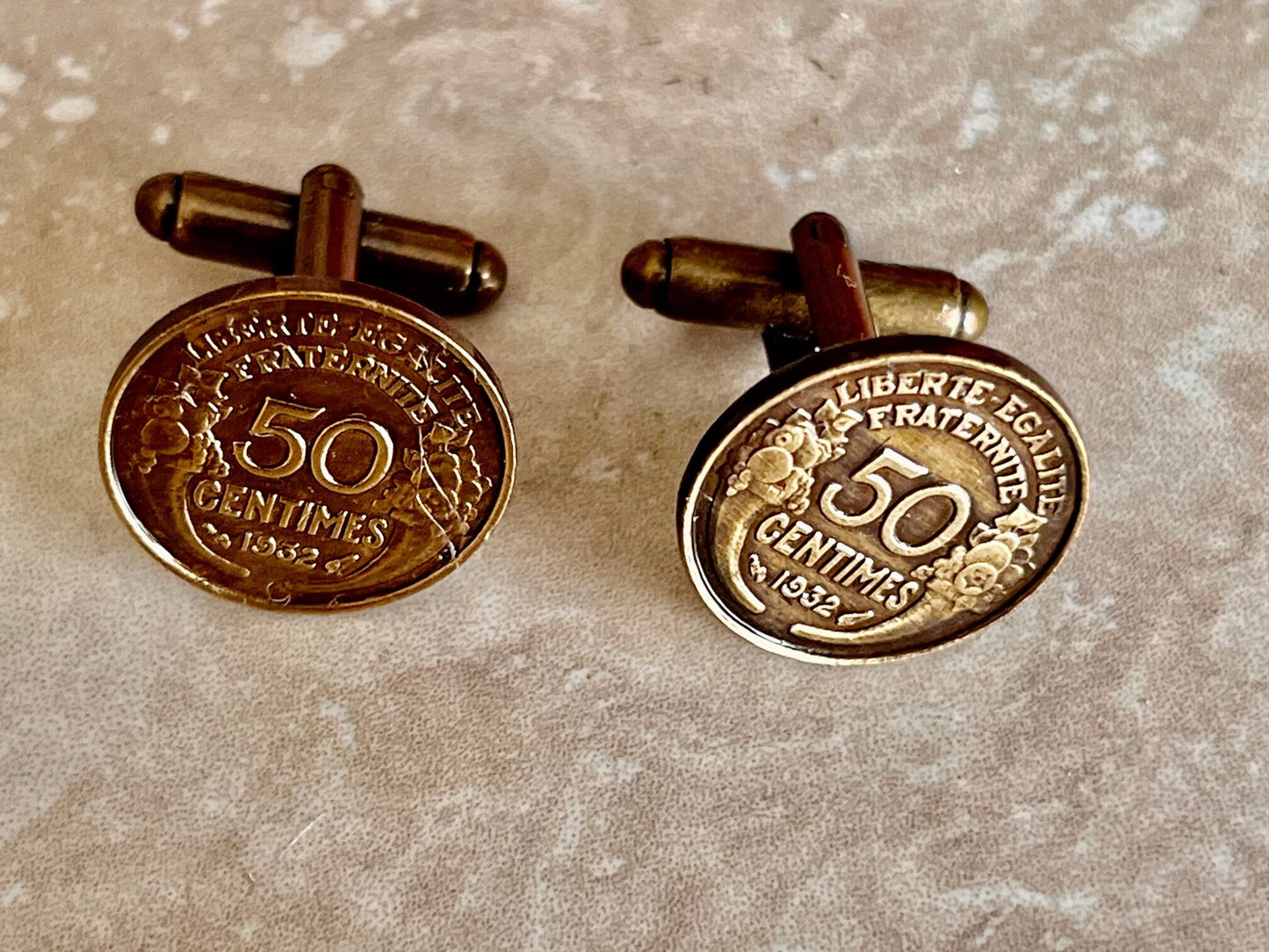 France Coin Cuff Links French 50 Centimes Liberty Equality Fraternity Custom Made Vintage and Rare coins - Cufflinks Coin Enthusiast
