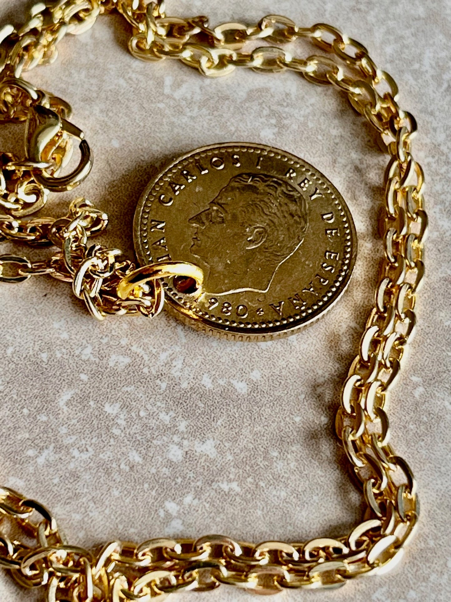 Spain Coin Necklace Spanish One Una PTAS Espana Peseta Pendant Vintage Rare Coins. Gift For Coin Enthusiast, Fashion Accessory, Handmade