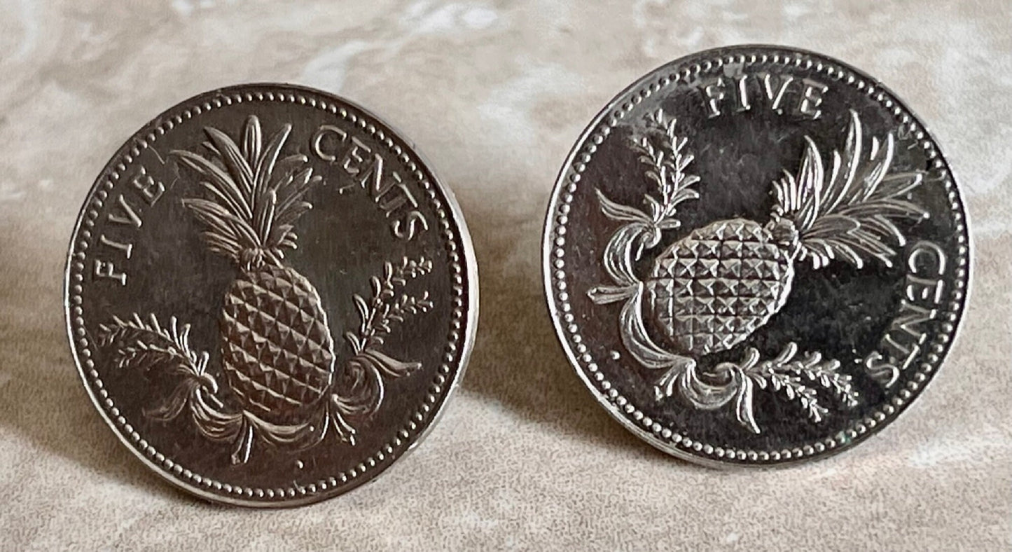 Bahamas Pineapple Coin Stud Earrings Set Five Cent Coin Custom Made Rare Coins Coin Enthusiast Fashion Accessory Handmade