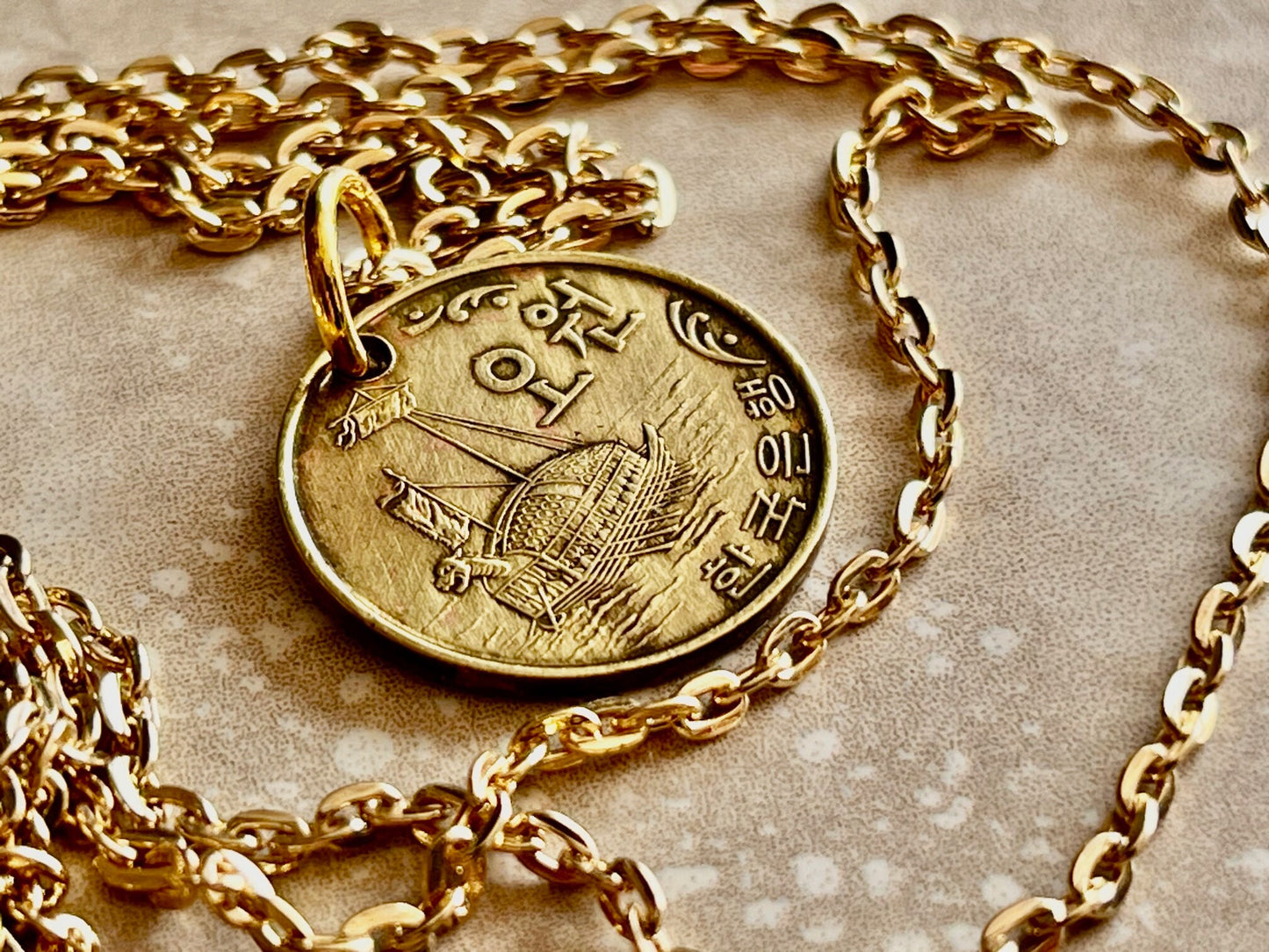 South Korea Coin Necklace Korean 5 Won Personal Pendant Old Vintage Handmade Jewelry Gift Friend Charm For Him Her World Coin Collector