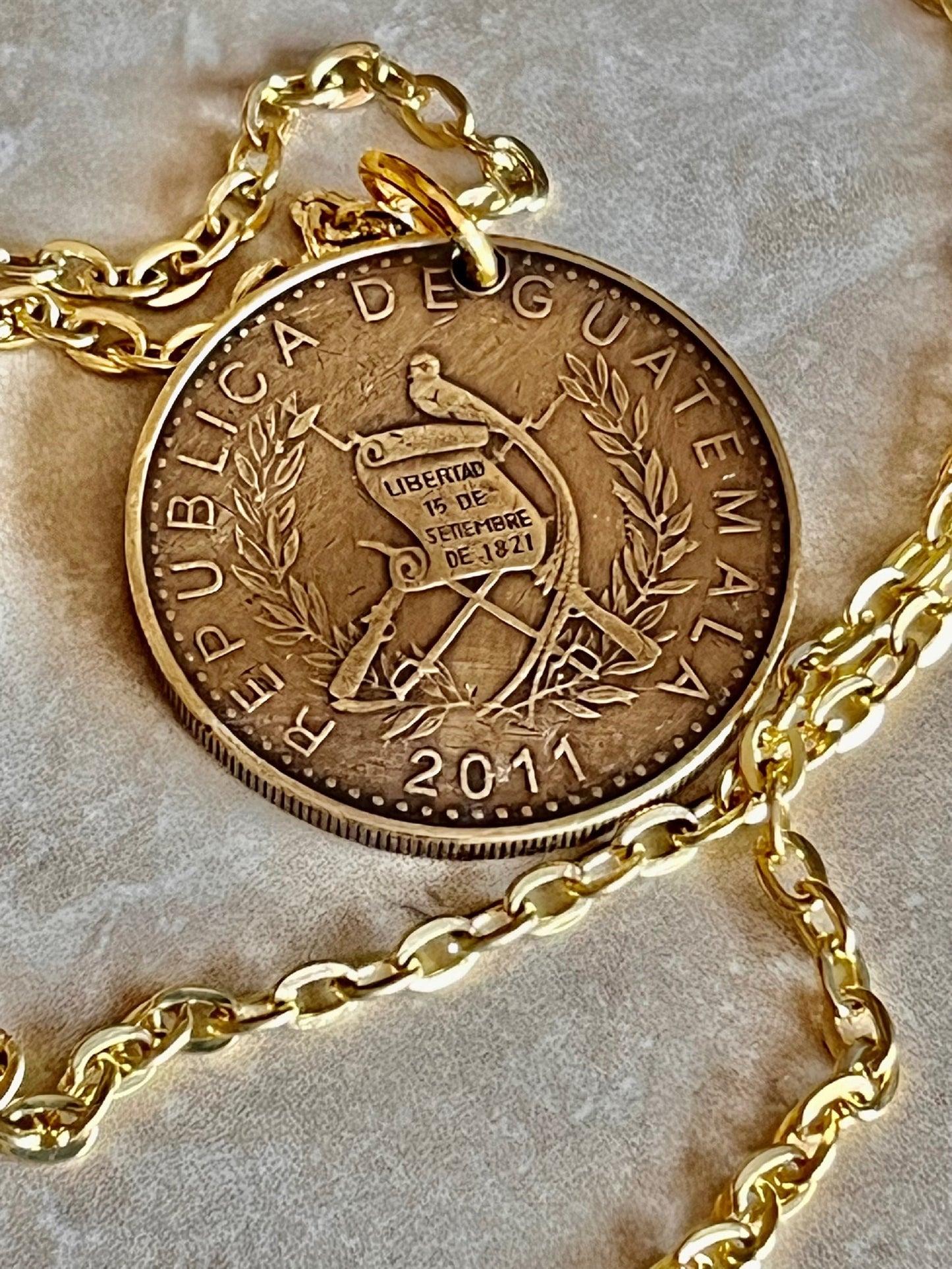 Guatemala Coin Necklace One QUETZAL Coin Pendant Custom Handmade For Gift For Friend Coin Gift For Him, Coin Collector, World Coins