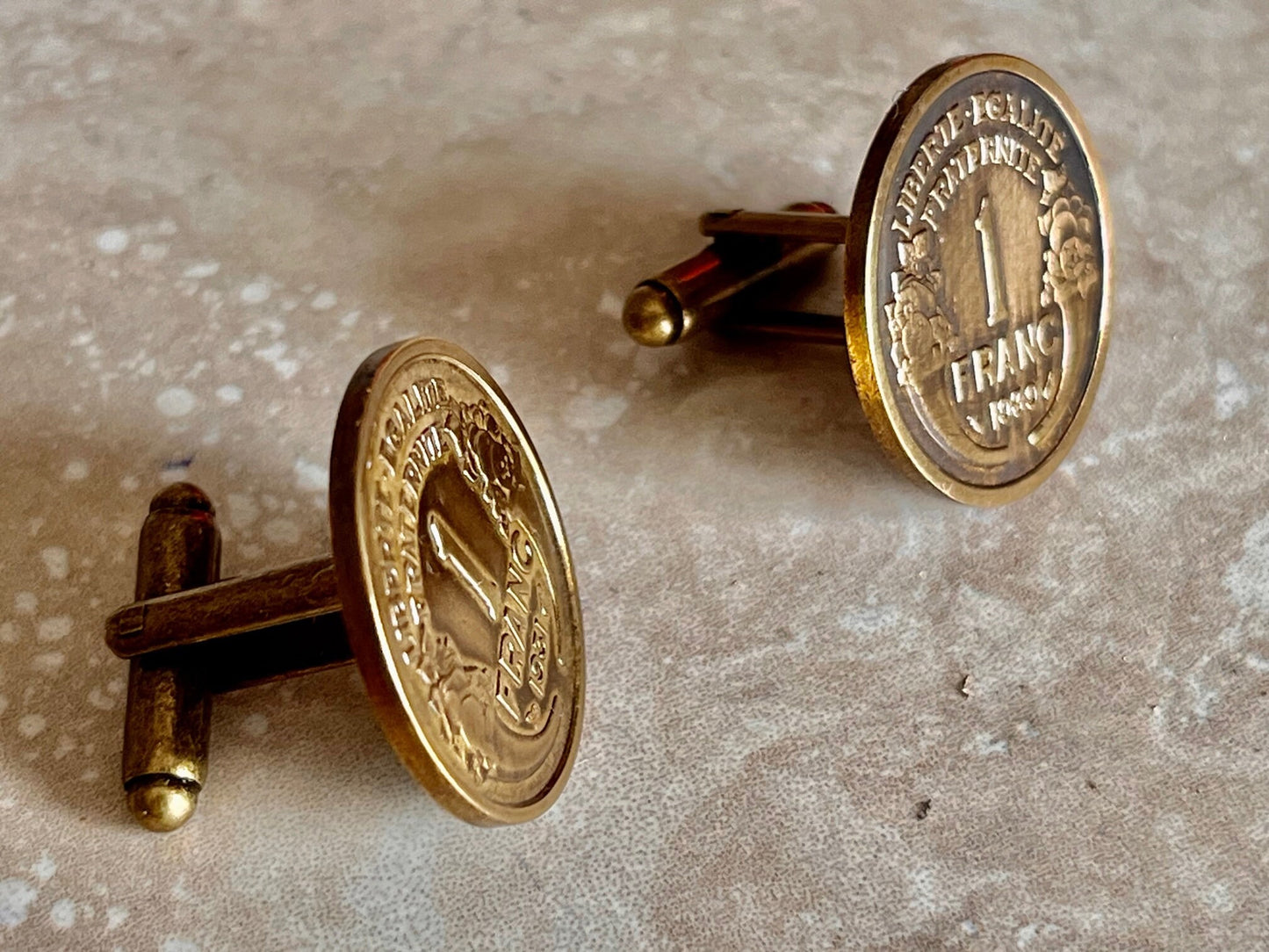 France Coin Cuff Links French 1 Francs Custom Made Vintage and Rare coins - Cufflinks Coin Enthusiast - Suit and Tie Accessory