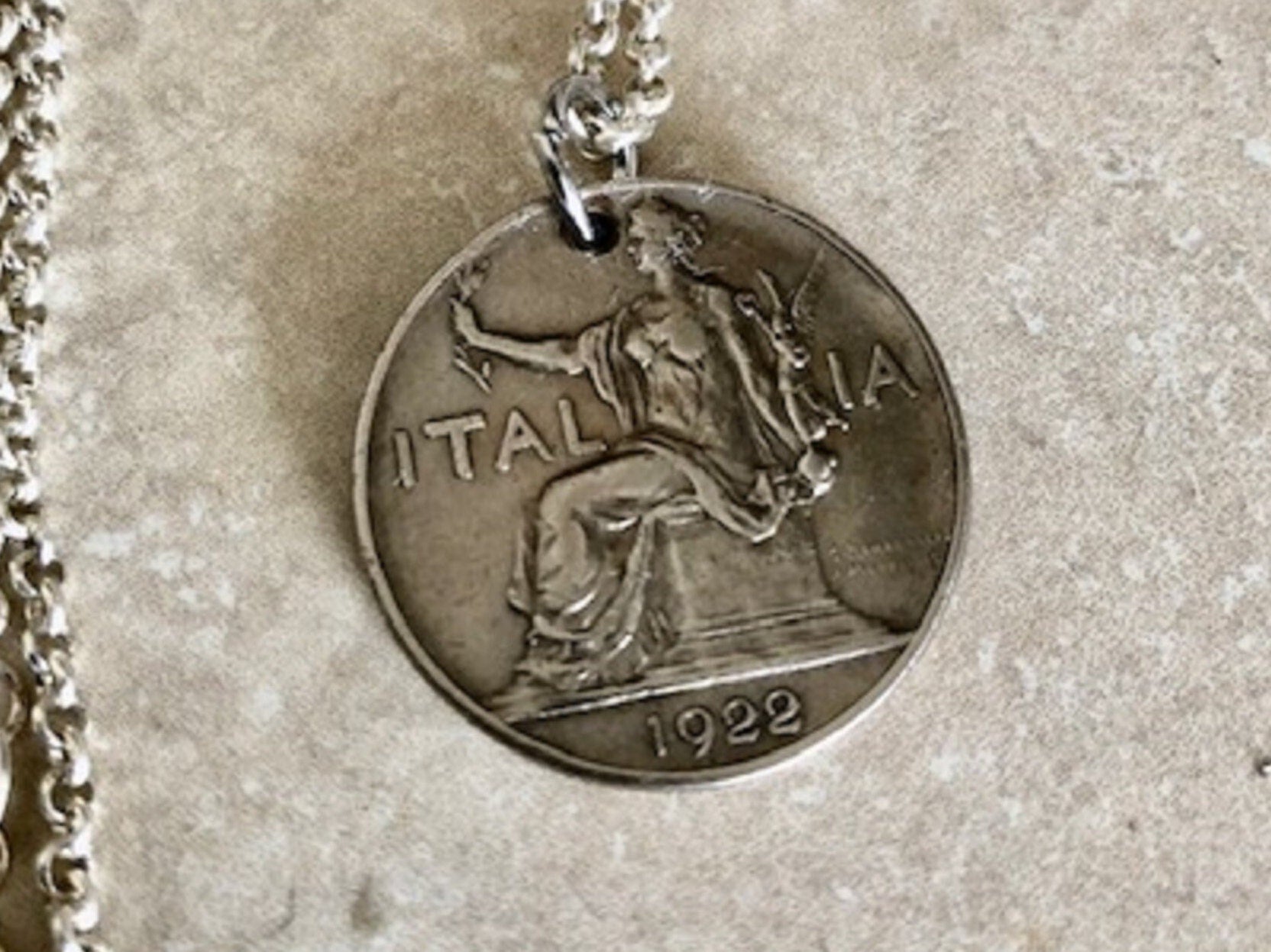 Italy Coin Necklace Italian 1922 Pendant Lira BVONO, Necklace