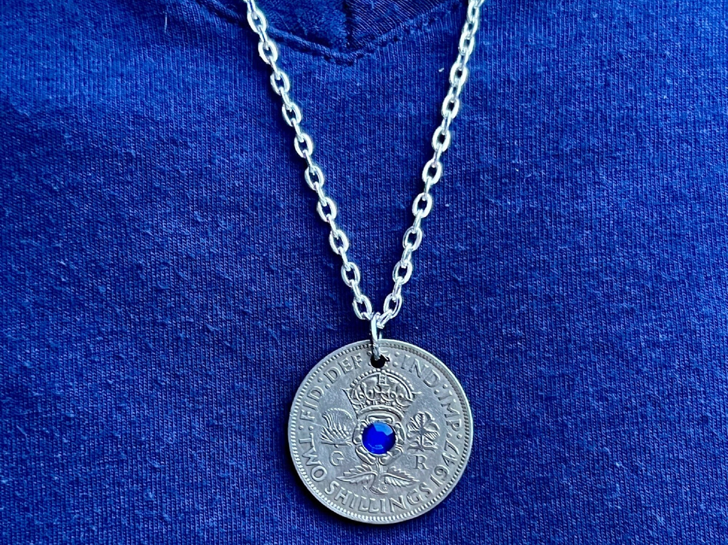 United Kingdom Coin Pendant 2 Shilling Custom Necklace Rhinestone Gift For Friend Coin Charm Gift For Him, Her, Coin Collector, World Coins