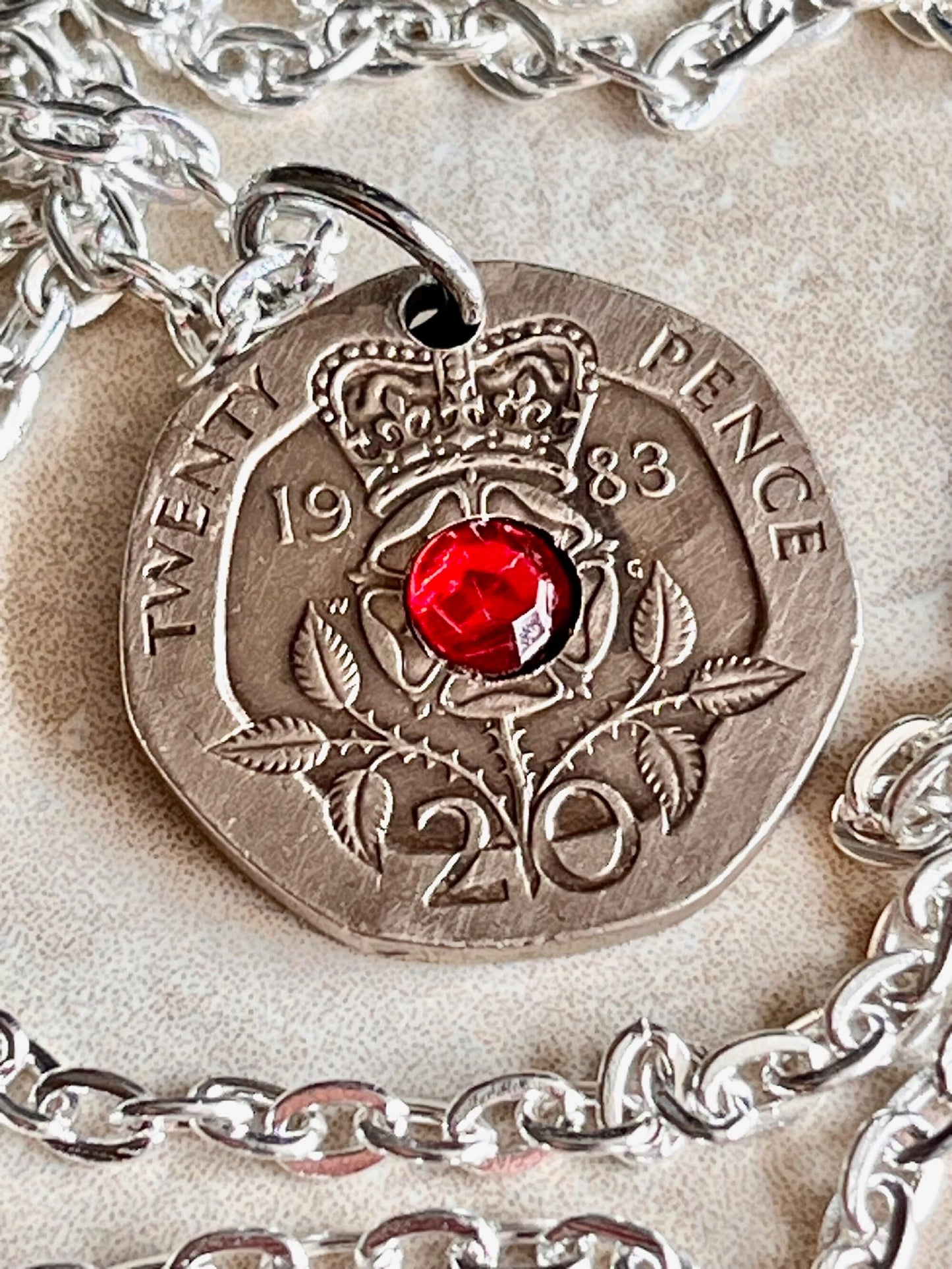 United Kingdom Coin Pendant 20 Pence Coin Necklace Rhinestone Gift For Friend Coin Charm Gift For Him, Her, Coin Collector, World Coins
