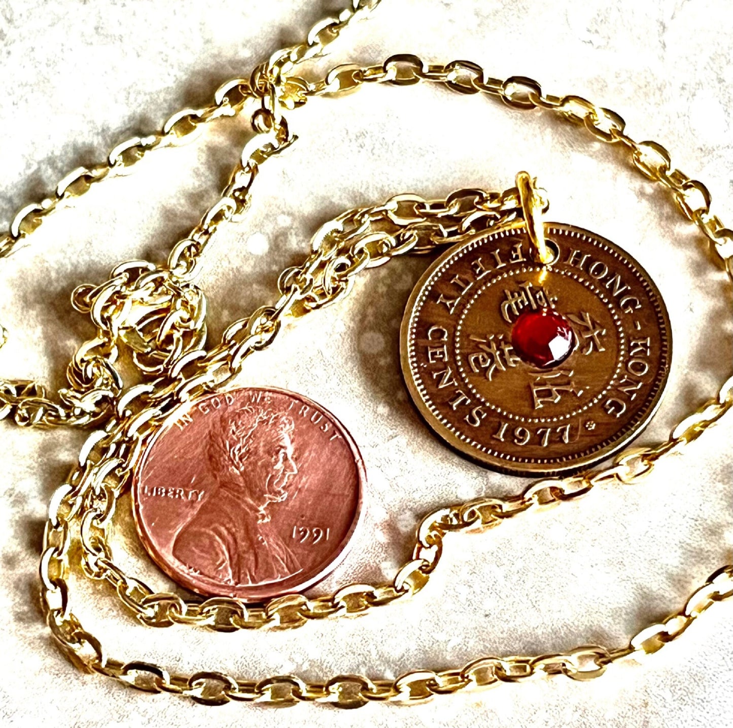 Hong Kong Coin Pendant 50 Cents China Necklace Rhinestone Charm Gift For Friend Coin Charm Gift For Him, Her, Coin Collector, World Coins