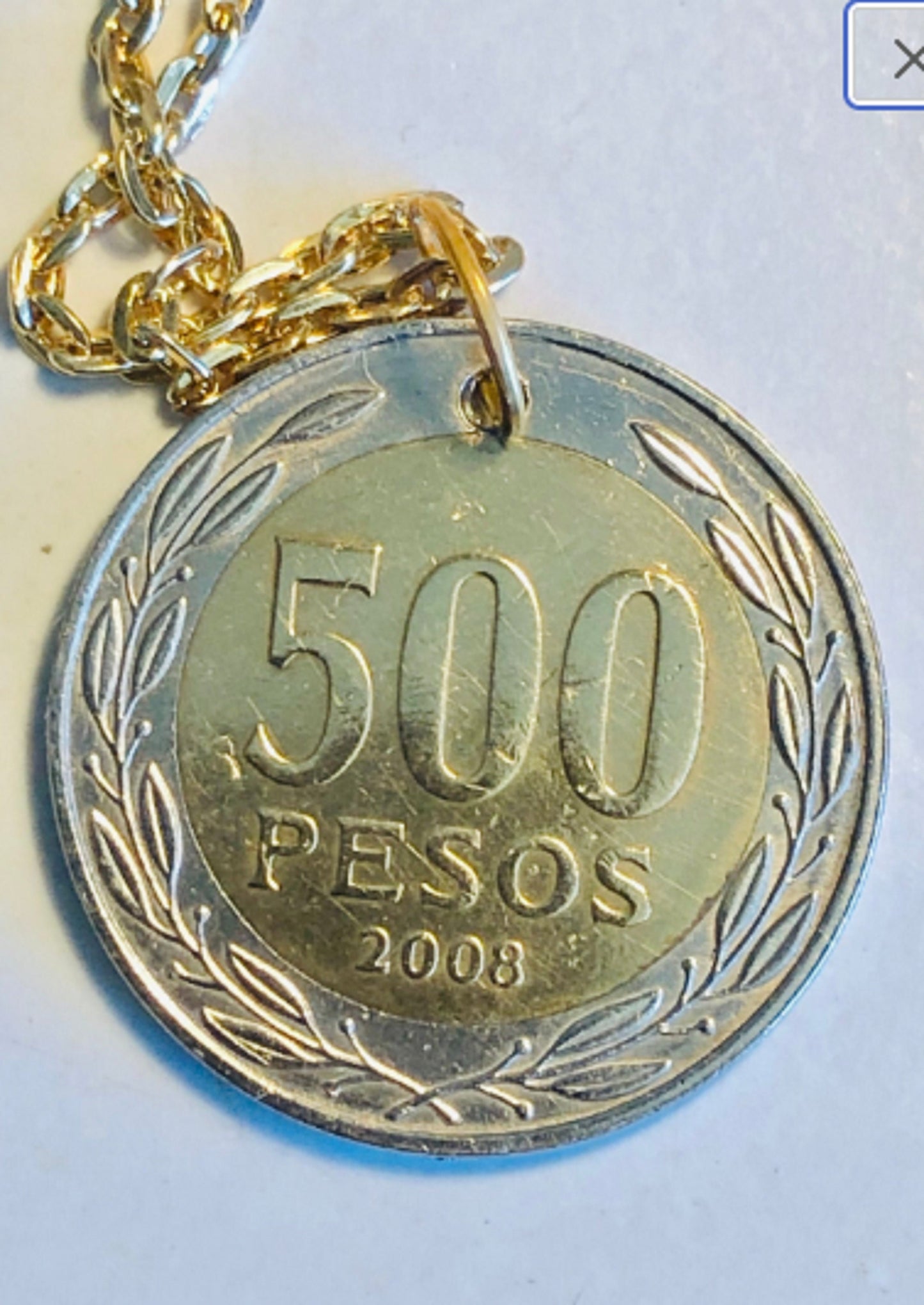 Chile Coin Pendant Challain Necklace Custom Rhinestone Coin Charm Gift For Friend Charm Gift For Him, Her, Coin Collector, World Coins