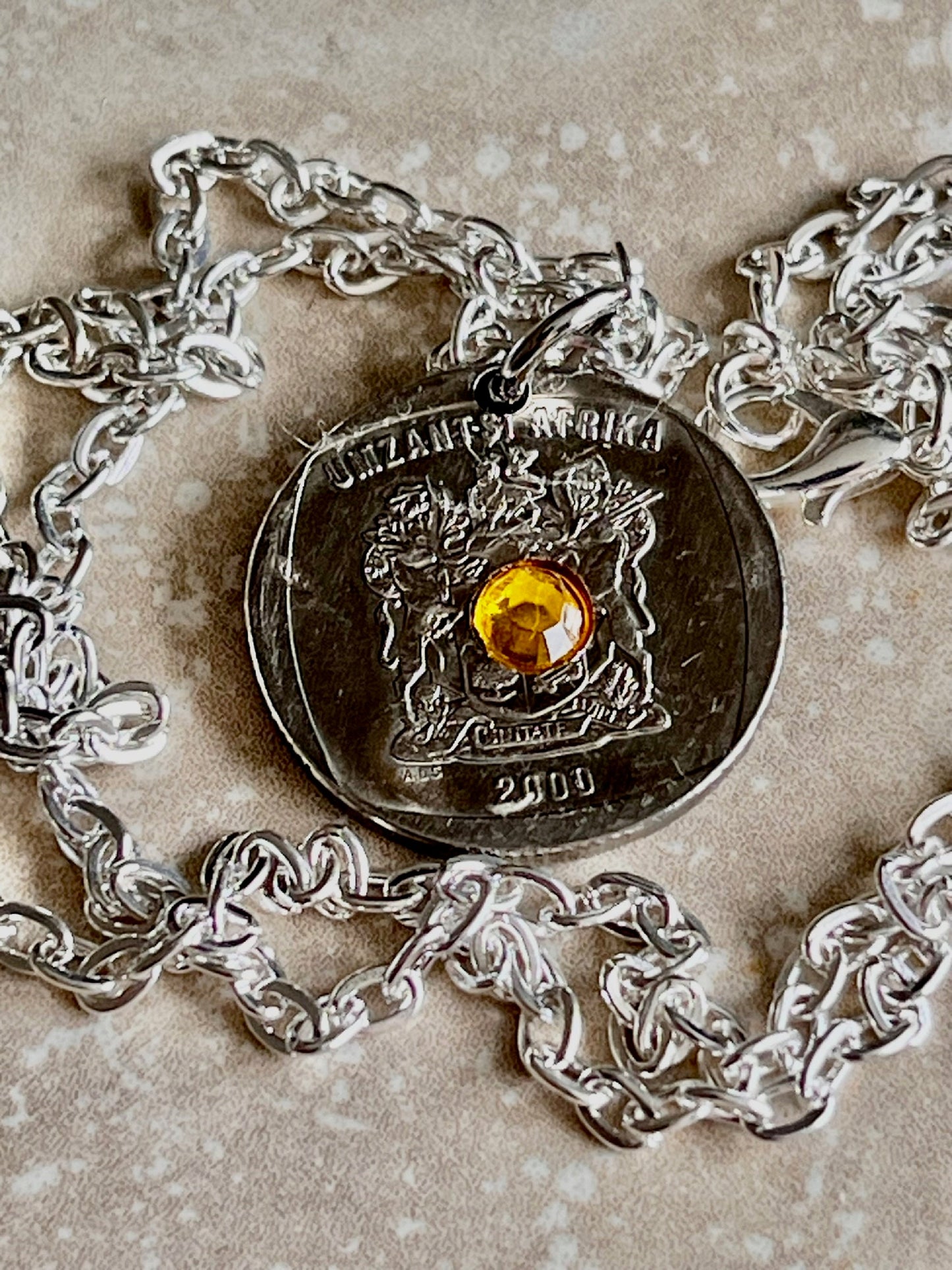 South Africa Coin Necklace 2 Rand African Necklace Custom Charm Gift For Friend Coin Charm Gift For Him, Her, Coin Collector, World Coins