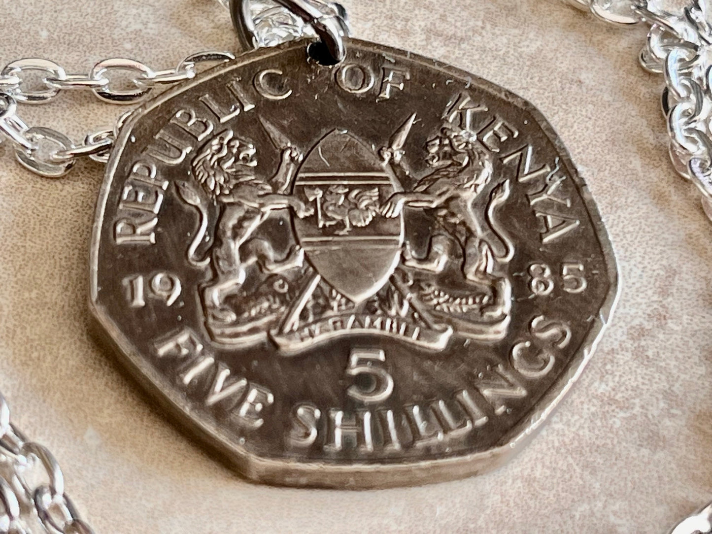 Kenya Coin Pendant Kenyan 5 Shillings 1985 Necklace Jewelry Custom Charm Gift For Friend Coin Charm Gift For Him, Her, World Coins Collector