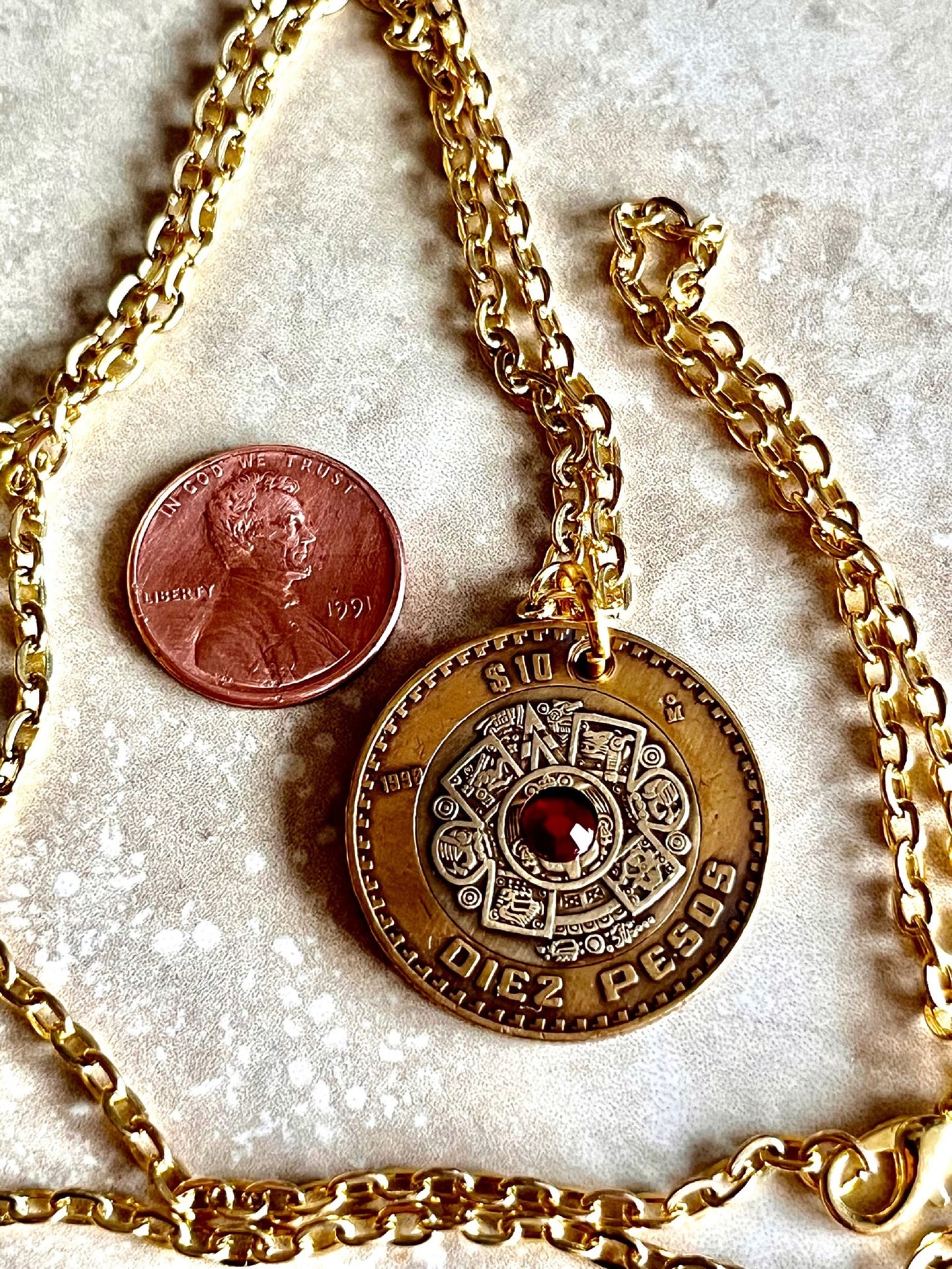 Mexico Coin Pendant Mexican 10 Pesos Necklace Rhinestone Coin Charm Gift For Friend Charm Gift For Him, Her, Coin Collector, World Coins
