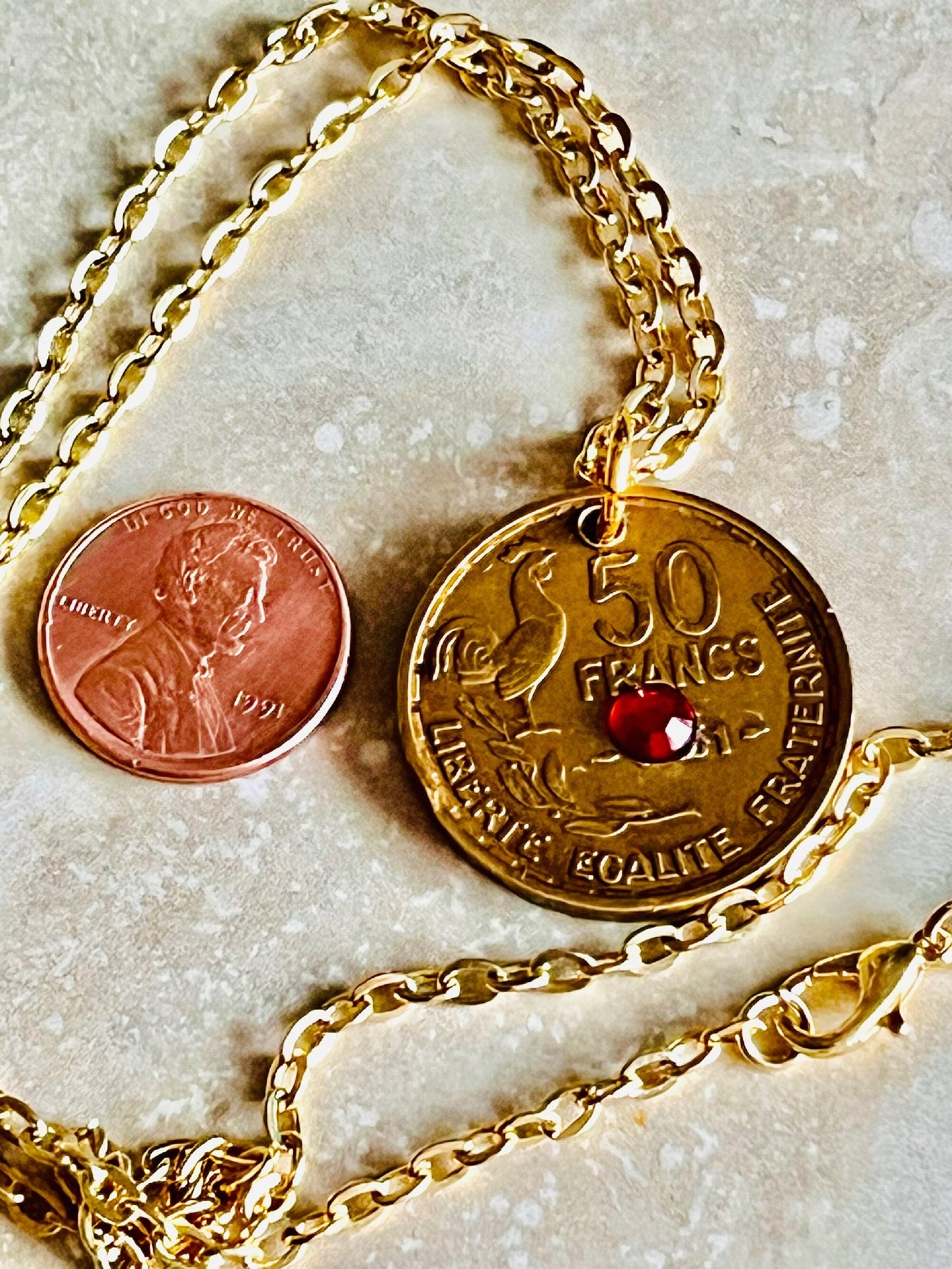 France Coin Pendant French 50 Franc Necklace Rhinestone Custom Charm Gift For Friend Charm Gift For Him Her, Coin Collector, World Coins
