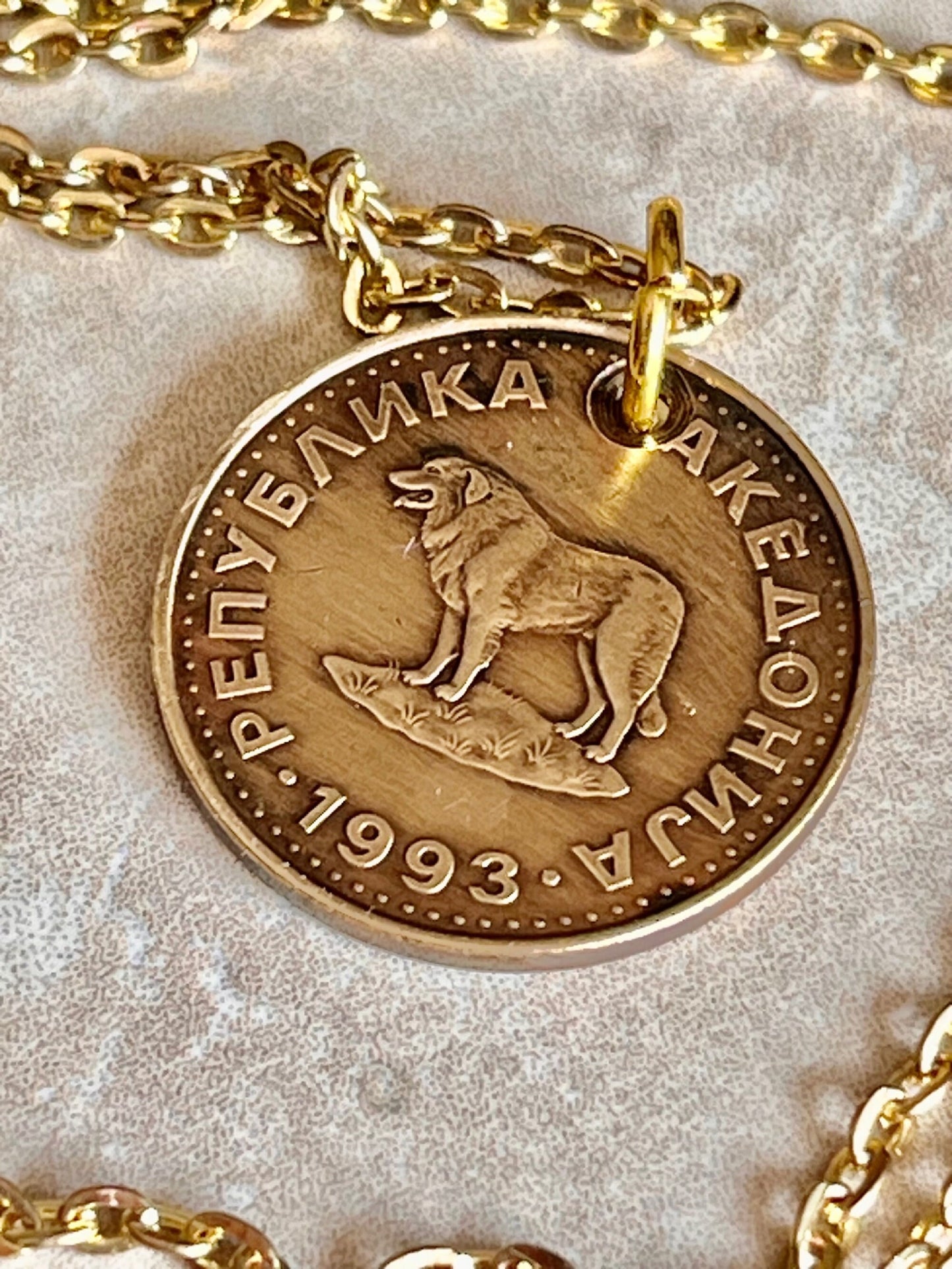 Macedonian Republic 1 Denier Coin Necklace Pendant Custom Charm Gift For Friend Coin Charm Gift For Him, Her, Coin Collector, World Coins
