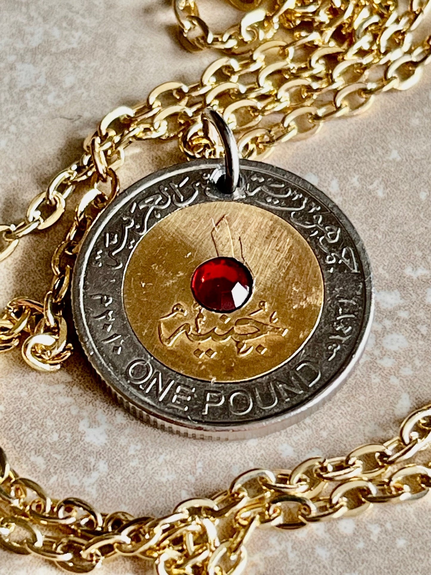 Egypt Coin Pendant Egyptian One Pound Necklace Vintage Rhinestone Charm Gift For Friend Charm Gift For Him, Her, Coin Collector, World Coins