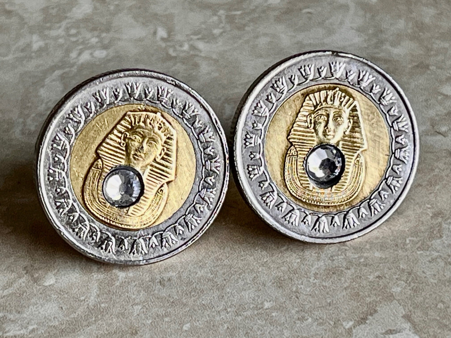 Egypt Coin Cuff Links Egyptian Custom Made Rhinestone Cufflinks Charm Gift For Friend Charm Gift For Him, Her, Coin Collector, World Coins
