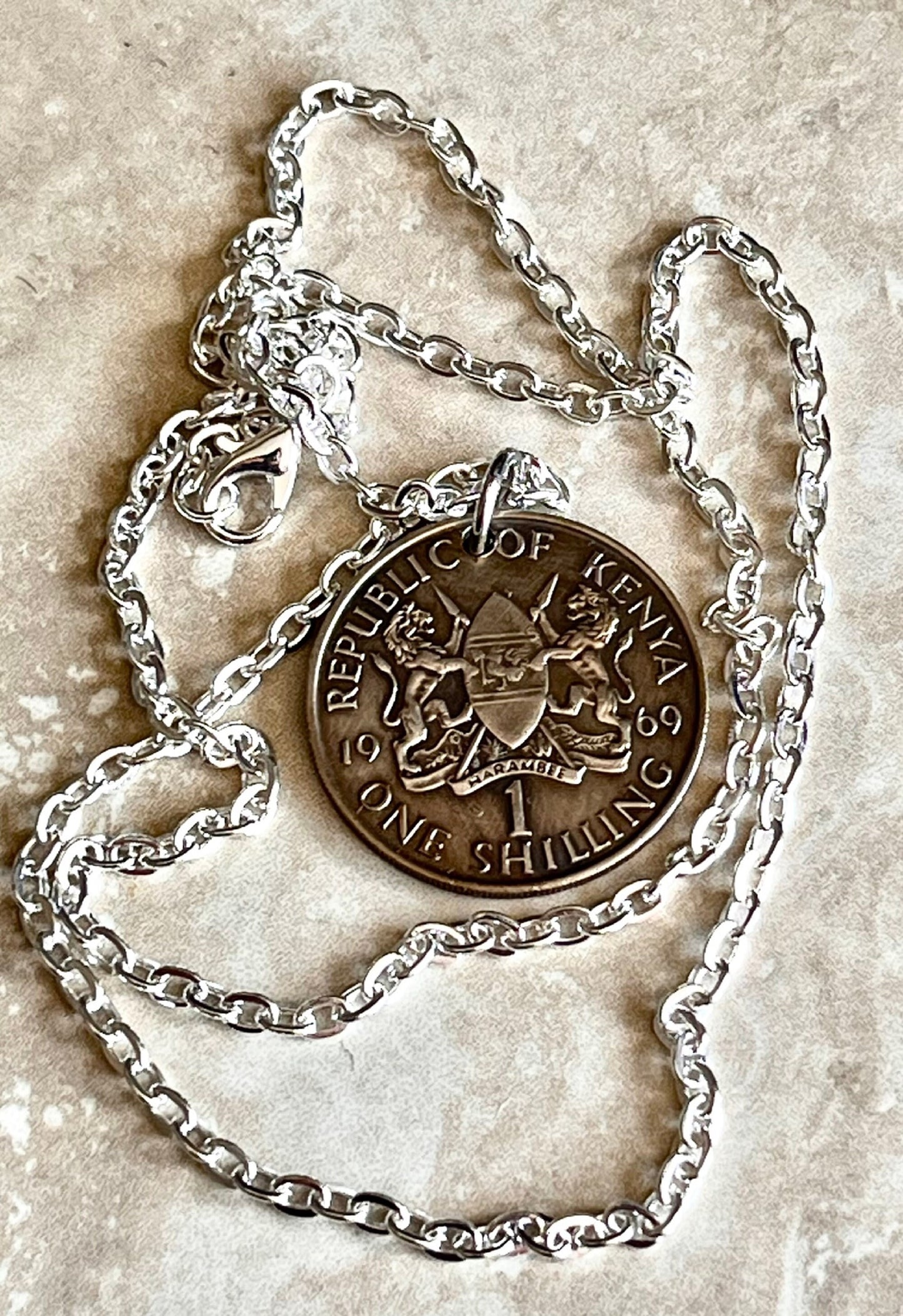 Kenya Coin Pendant Kenyan 1 Shilling Necklace Jewelry Custom Charm Gift For Friend Coin Charm Gift For Him, Her, World Coins Collector