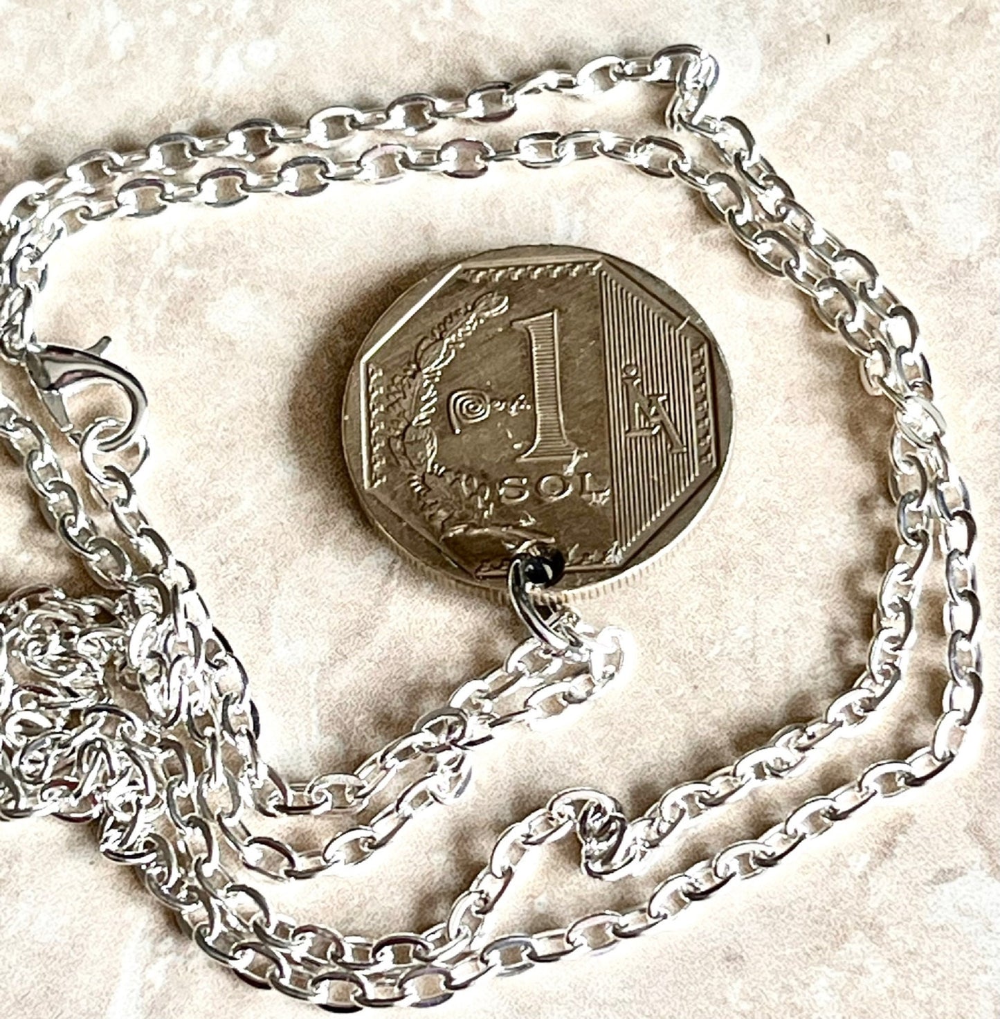 Peru Coin Pendant Peruvian 1 Sol De Oro Personal Necklace Old Vintage Handmade Jewelry Gift Friend Charm For Him Her World Coin Collector