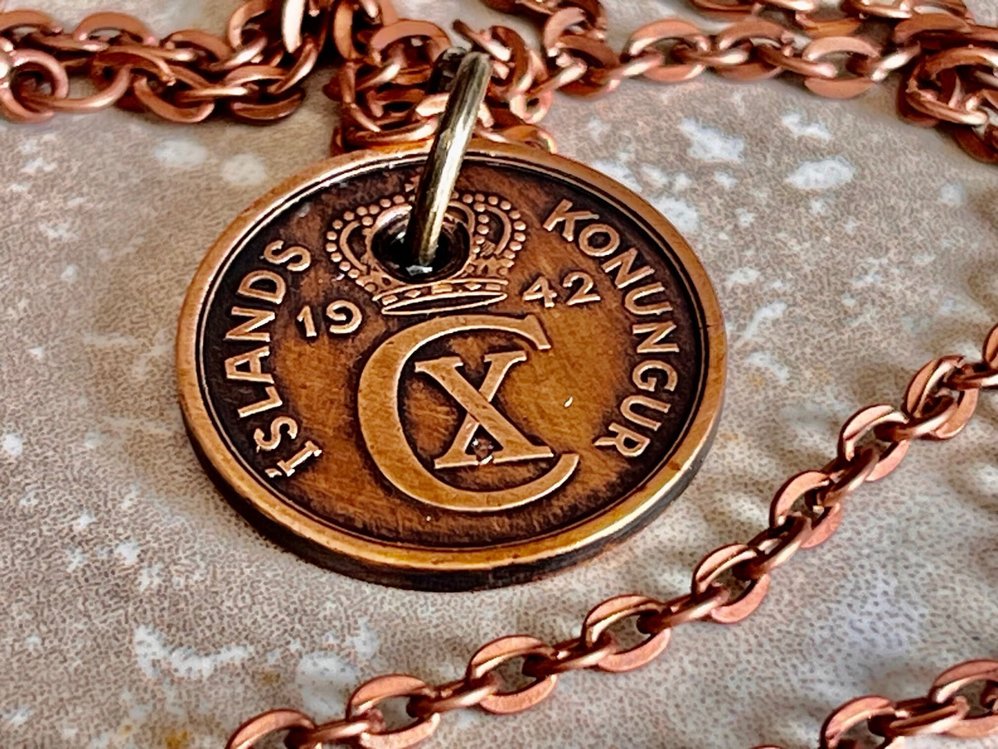 Iceland Coin Pendant 2 Aurar Personal Necklace, Old Vintage Handmade Jewelry, Gift, Friend, Charm For Him Her, World Collector
