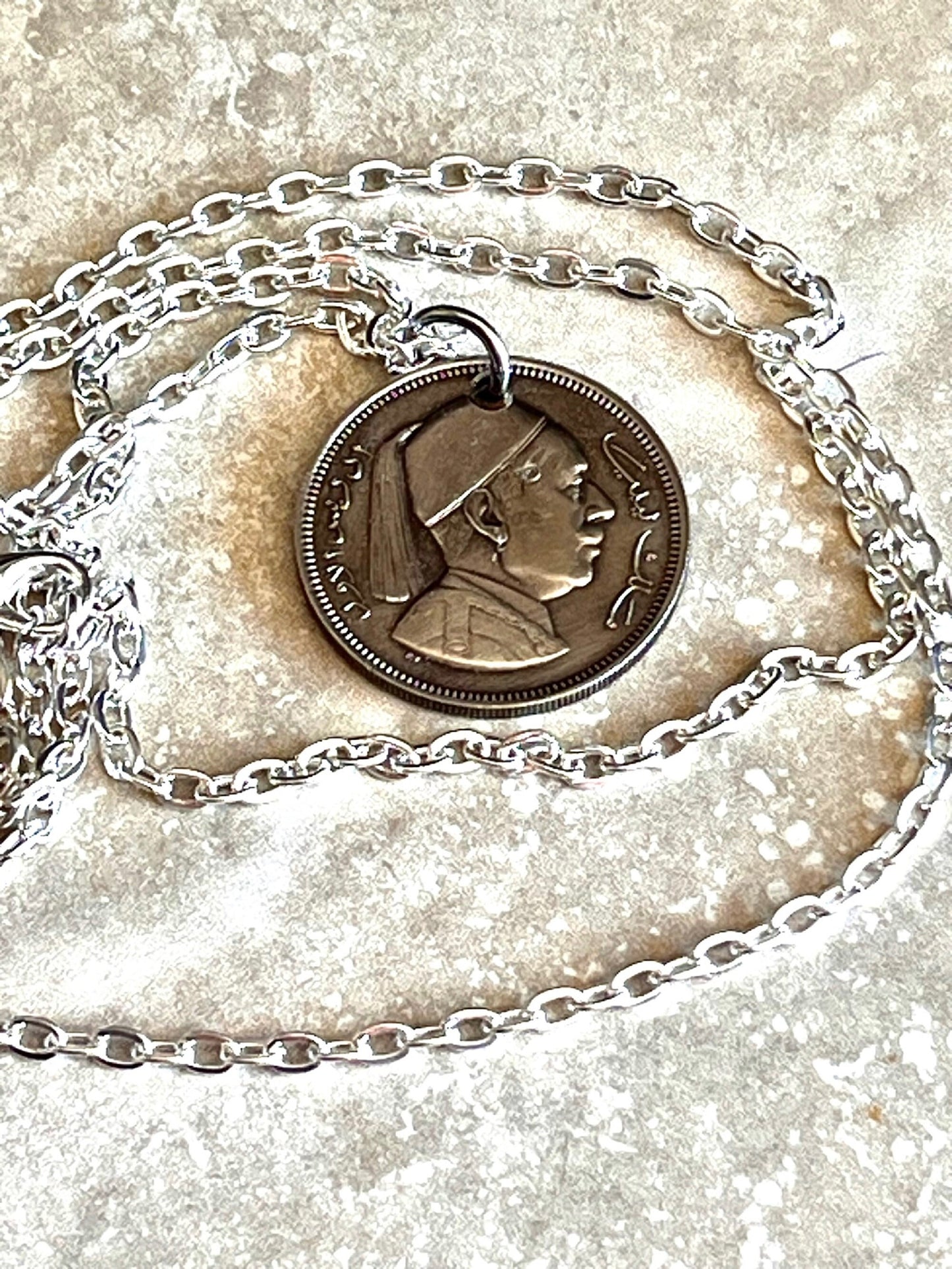Libya Coin Pendant Libyan 2 Piastres Personal Necklace Old Vintage Handmade Jewelry Gift Friend Charm For Him Her World Coin Collector