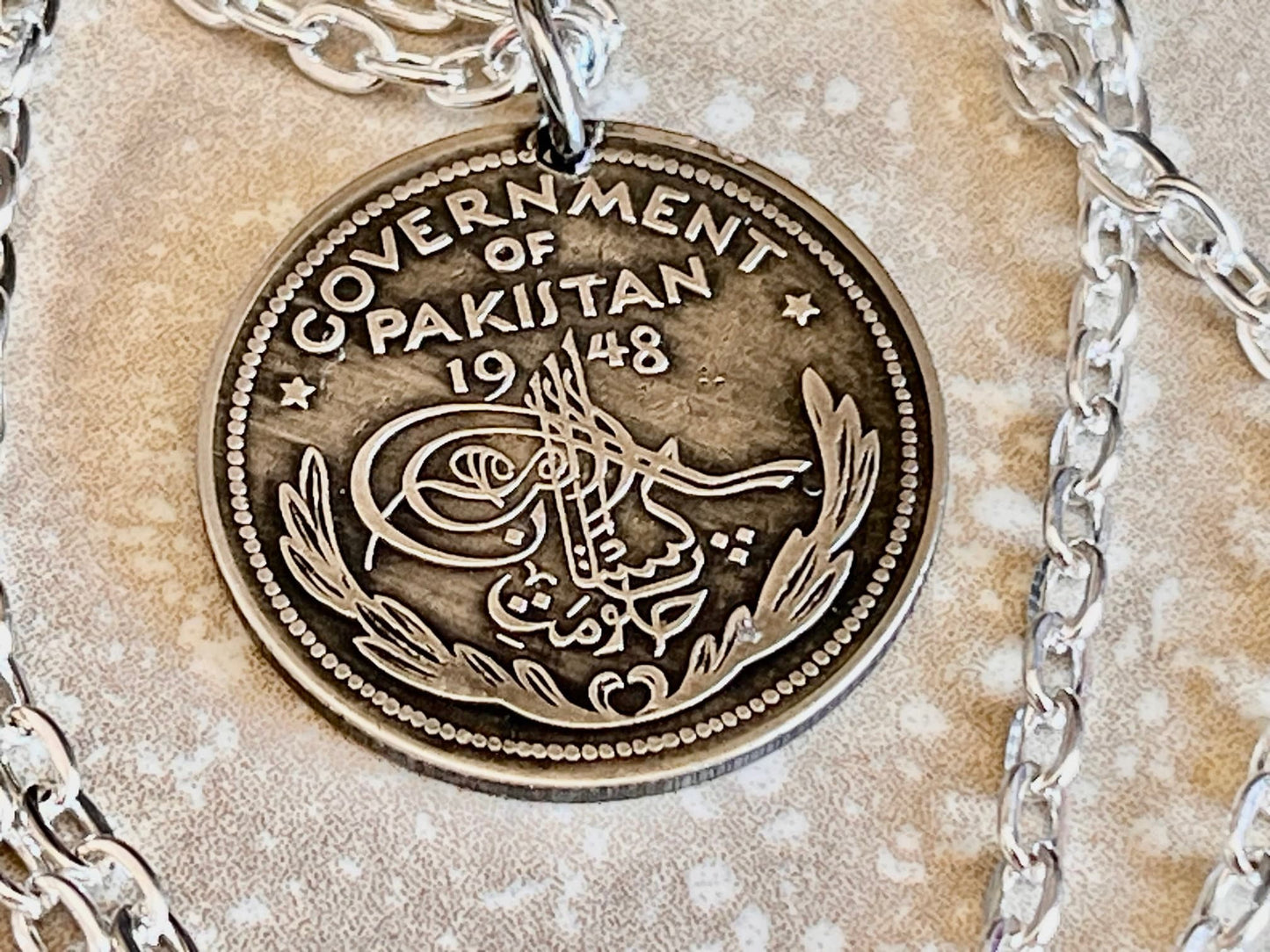 Pakistan Coin Pendant Pakistani Half Rupee Personal Necklace Old Vintage Handmade Jewelry Gift Friend Charm For Him Her World Coin Collector
