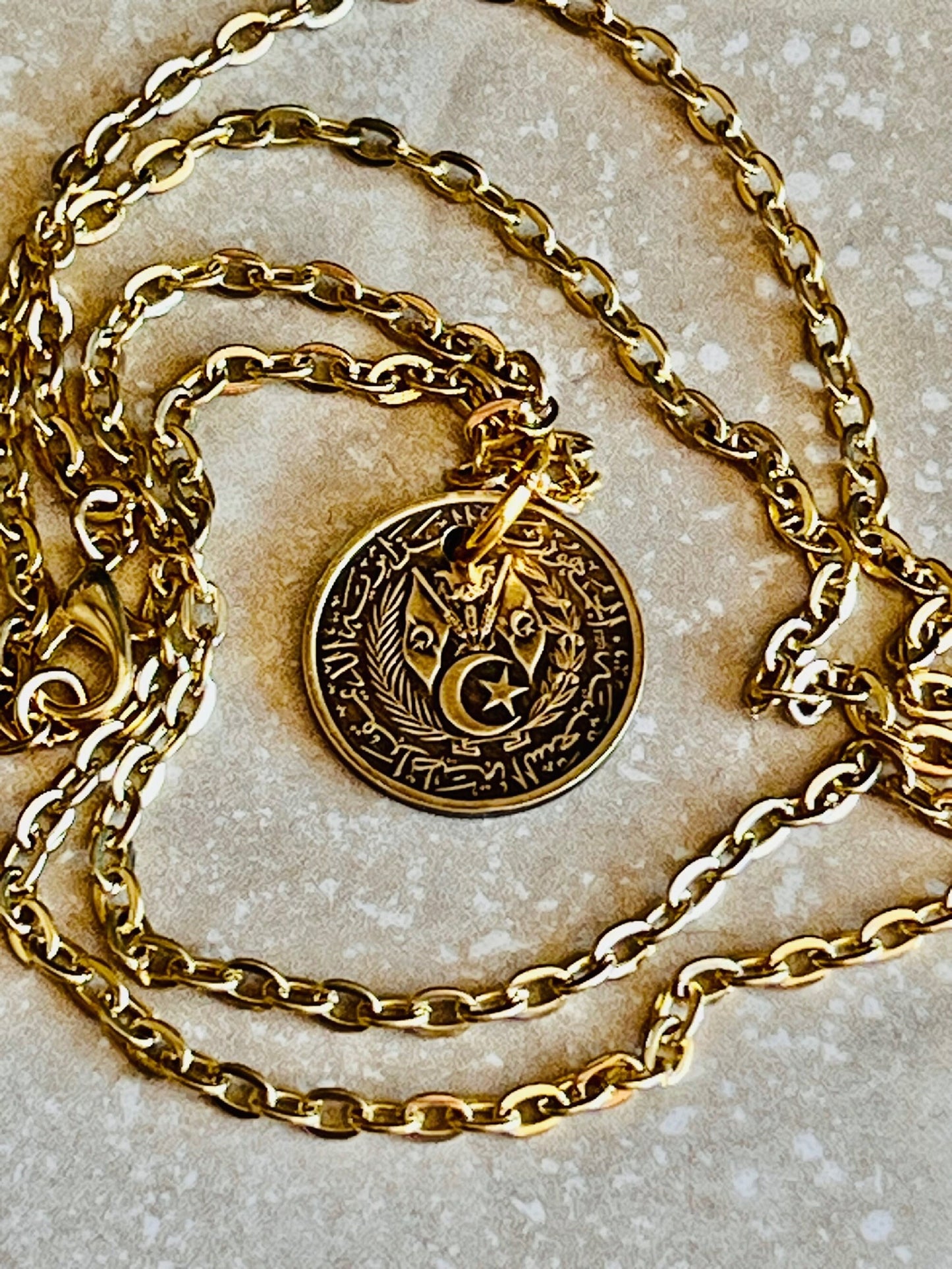 Algeria 10 Centimes Coin Pendant Algerian Personal Necklace Old Vintage Handmade Jewelry Gift Friend Charm For Him Her World Coin Collector