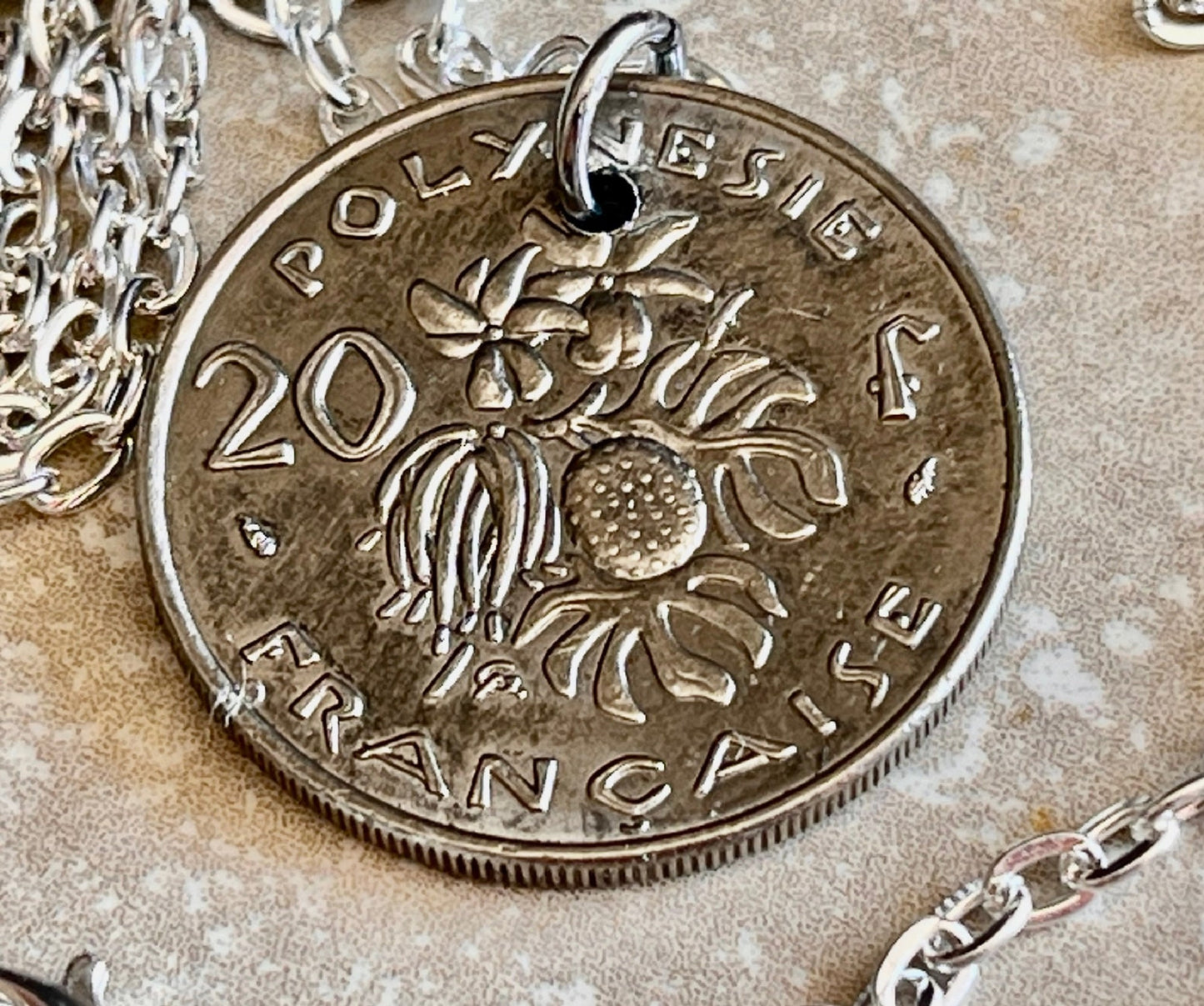 French Polynesia Coin Necklace 20 Francs Handmade Custom Made Charm Gift For Friend Coin Charm Gift For Him, Coin Collector, World Coins