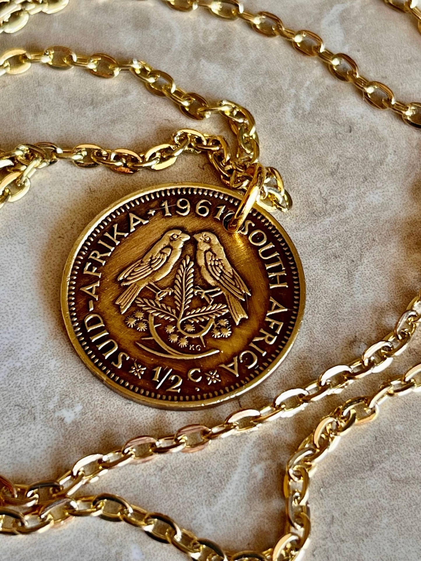 South Africa Coin Half Cent African Pendant Personal Necklace Vintage Handmade Jewelry Gift Friend Charm For Him Her World Coin Collector