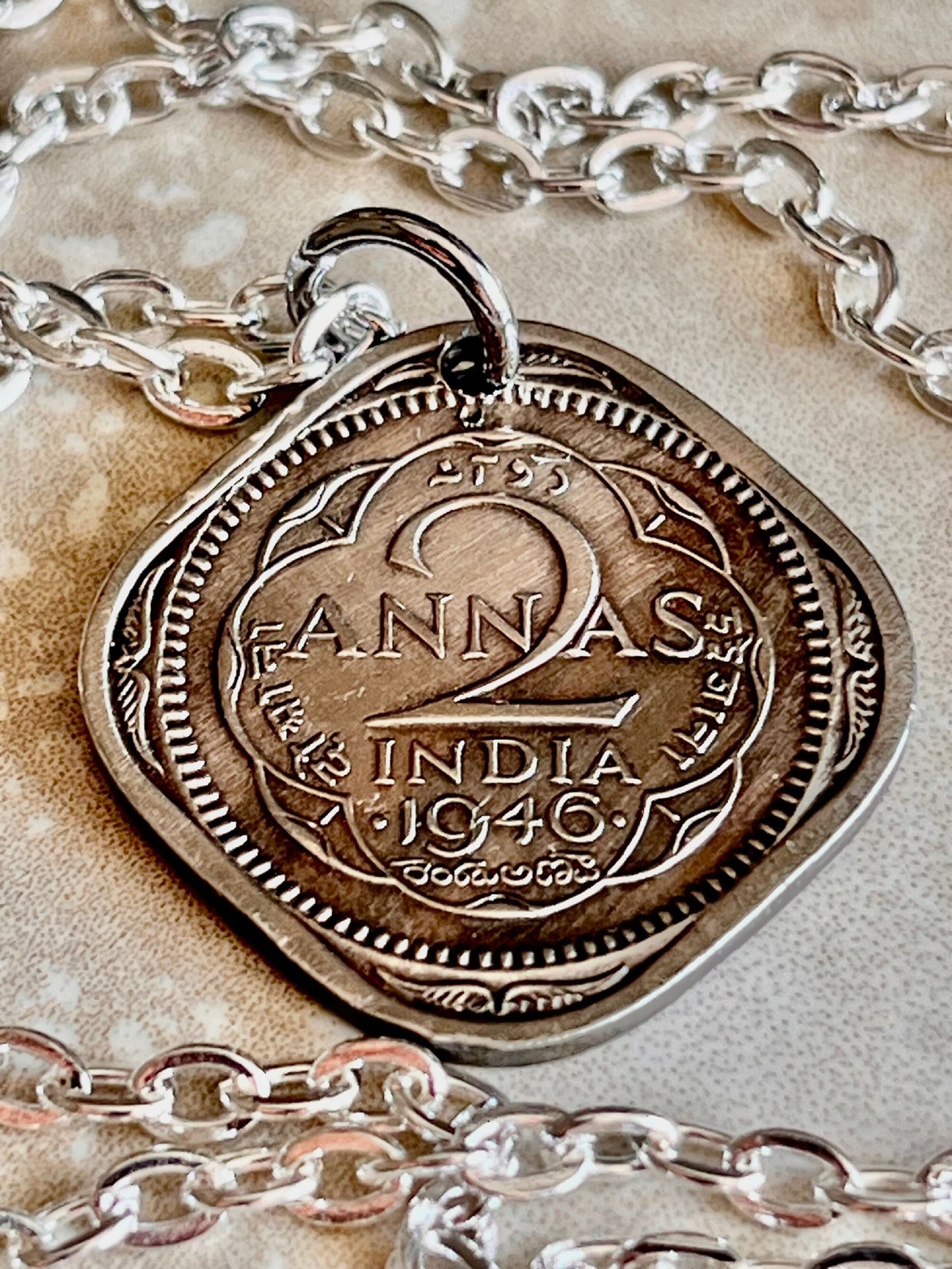 India Coin Pendant Indian East India 2 Annas Square Personal Necklace Handmade Jewelry Gift Friend Charm For Him Her World Coin Collector