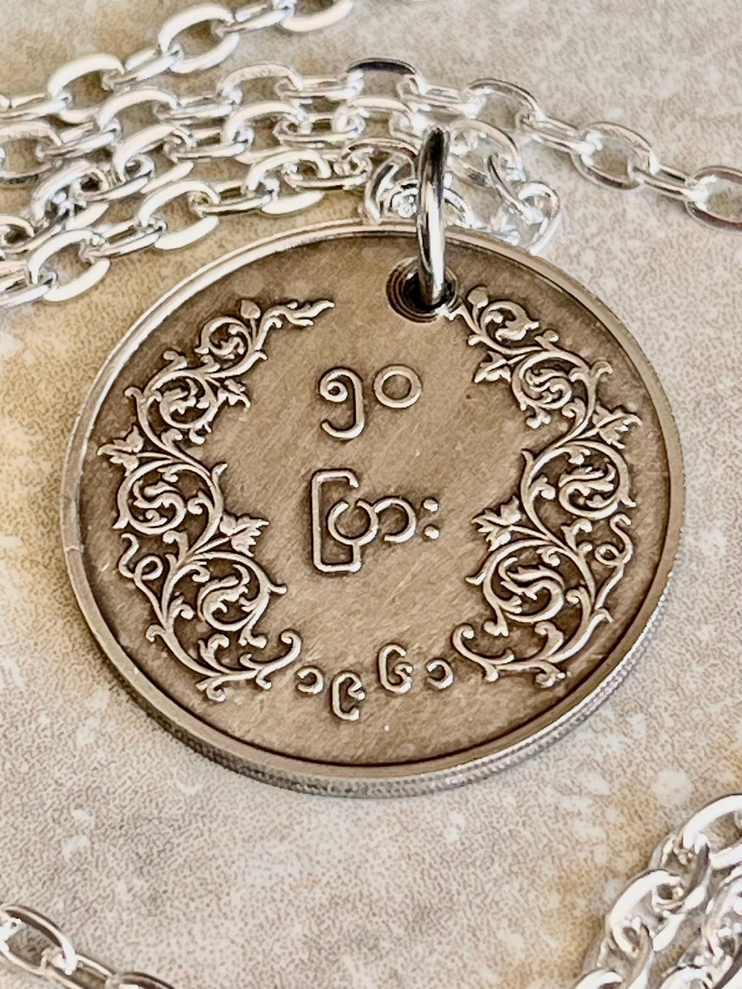 Burma Myanmar Coin Pendant with Lion Custom Personal Necklace Vintage Handmade Jewelry Gift Friend Charm For Him Her World Coin Collector