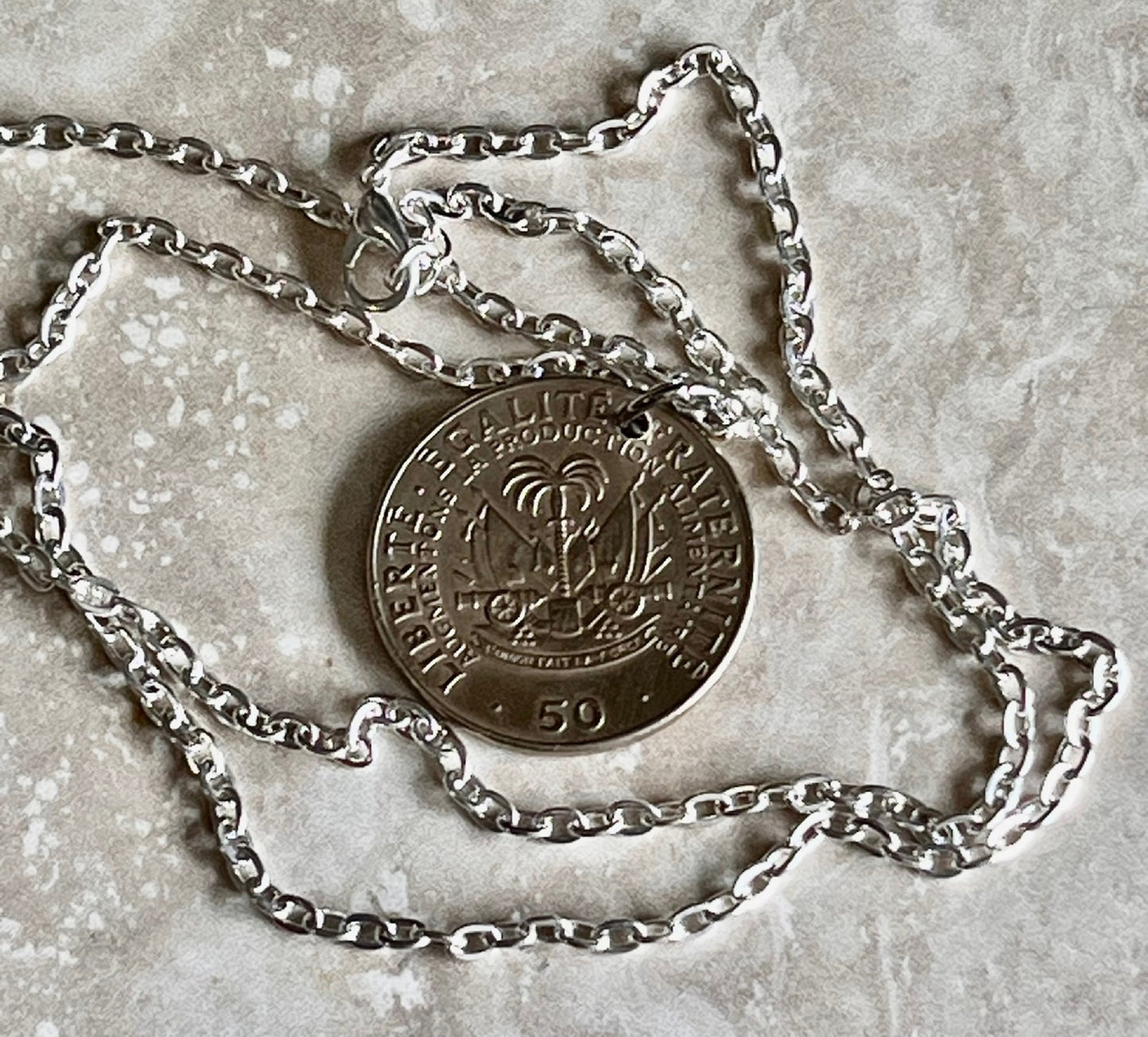 Haiti Coin Pendant 50 Franc Liberte Egalite Fraternite Personal Necklace Handmade Jewelry Gift Friend Charm For Him Her World Coin Collector