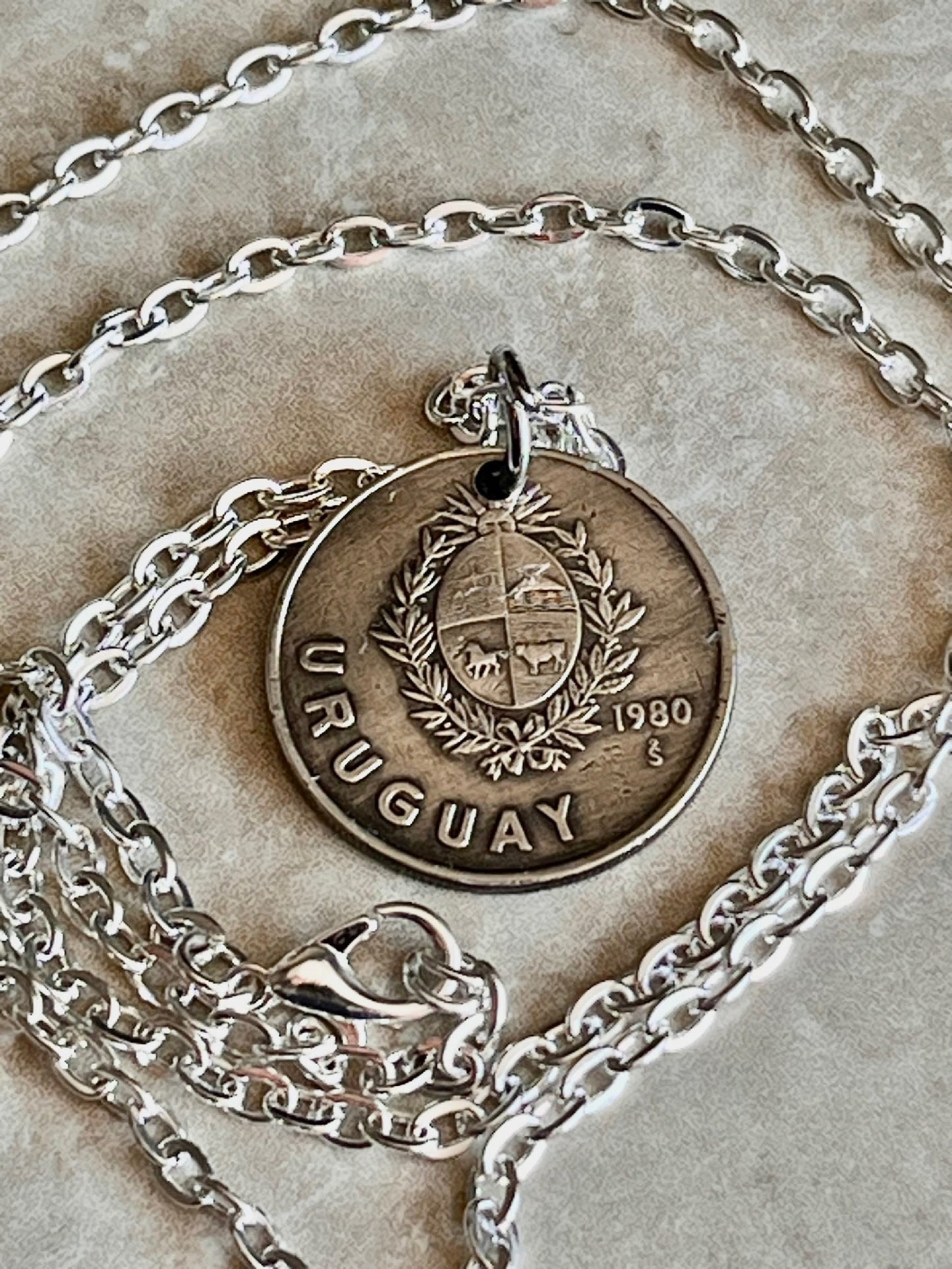 Uruguay Coin Necklace Uruguayan One Coin Pendant Personal Old Vintage Handmade Jewelry Gift Friend Charm For Him Her World Coin Collector