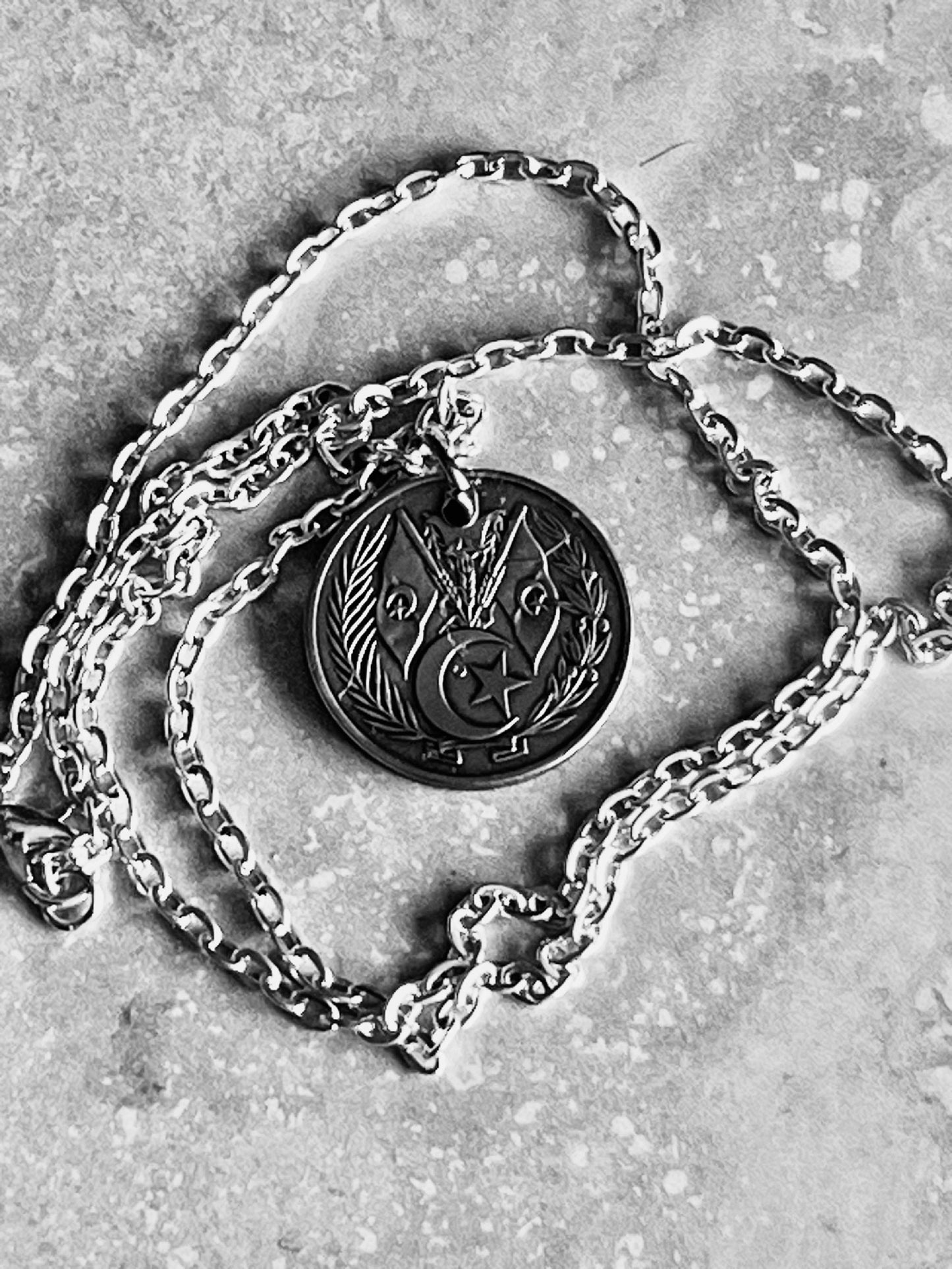 Algeria 5 Centimes Coin Pendant Algerian Personal Necklace Old Vintage Handmade Jewelry Gift Friend Charm For Him Her World Coin Collector