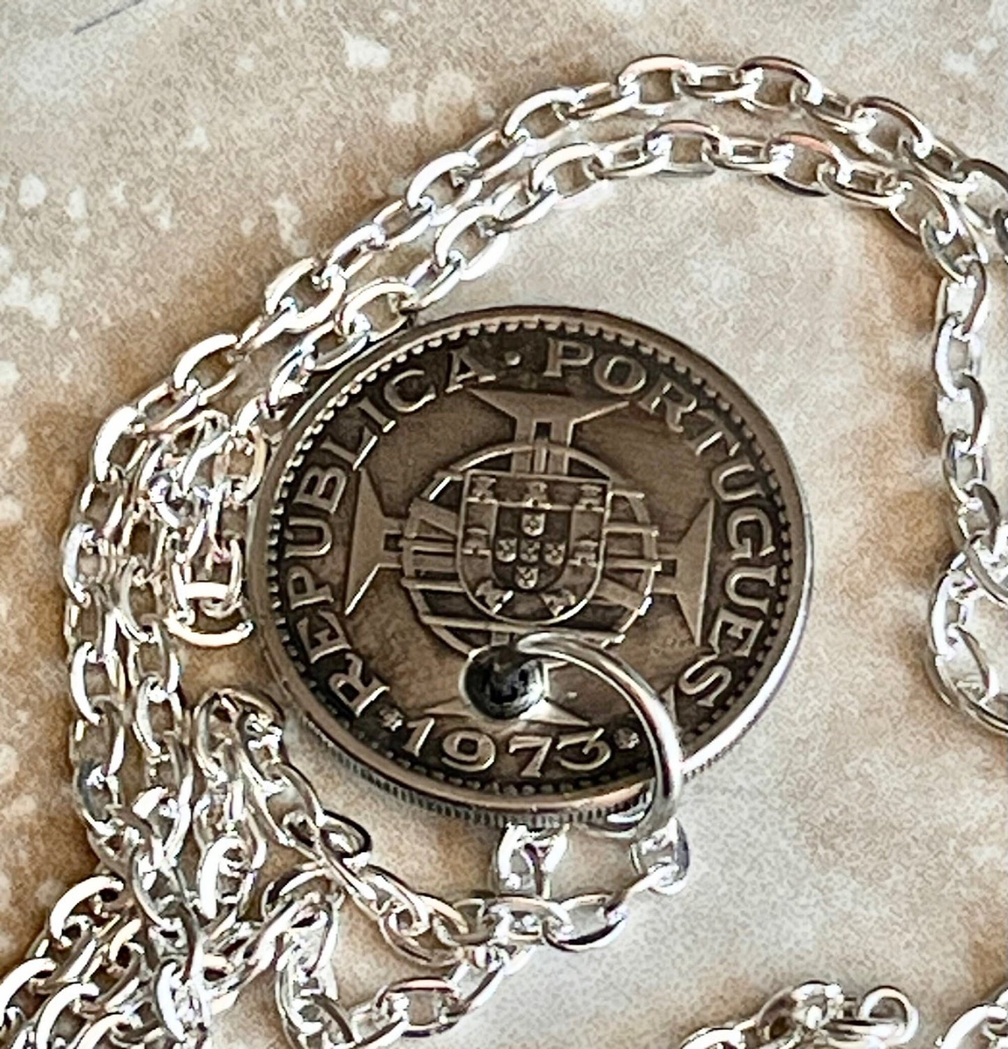 Portugal Coin Pendant Mozambique 5 Escudo Personal Necklace Old Vintage Handmade Jewelry Gift Friend Charm For Him Her World Coin Collector
