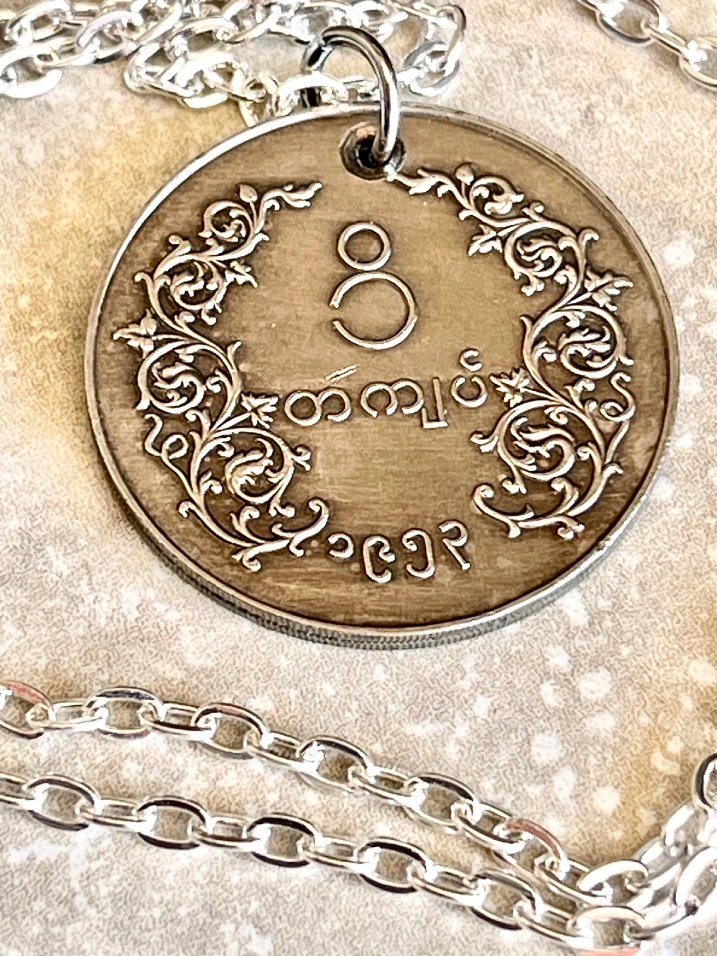 Myanmar Coin Pendant Myanmar Burma 1 Kyat Personal Necklace Old Vintage Handmade Jewelry Gift Friend Charm For Him Her World Coin Collector
