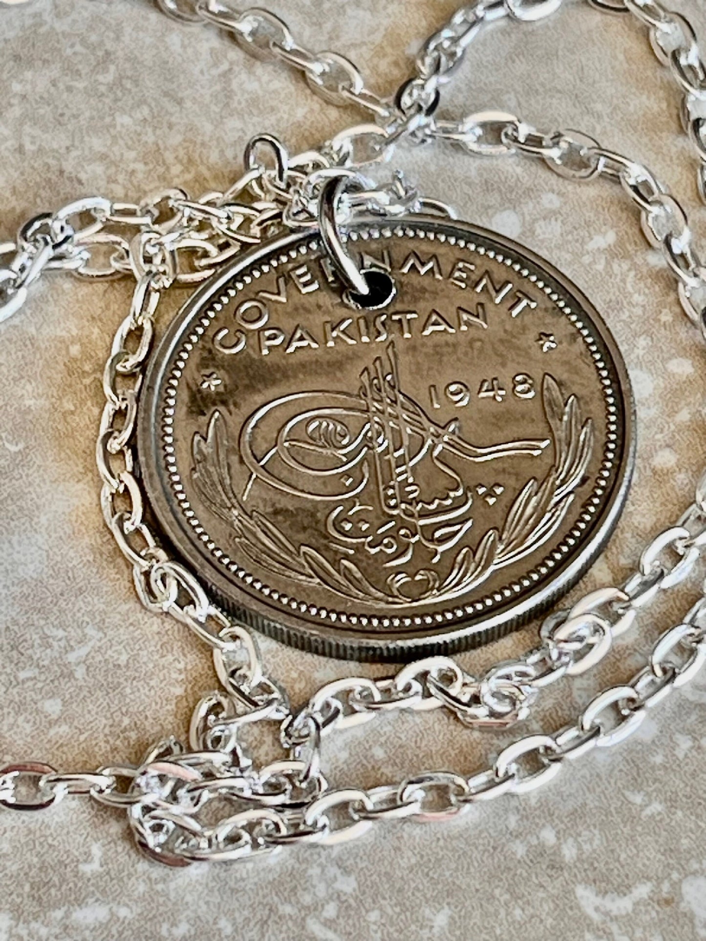 Pakistan Coin Pendant Pakistani One Rupee Personal Necklace Old Vintage Handmade Jewelry Gift Friend Charm For Him Her World Coin Collector