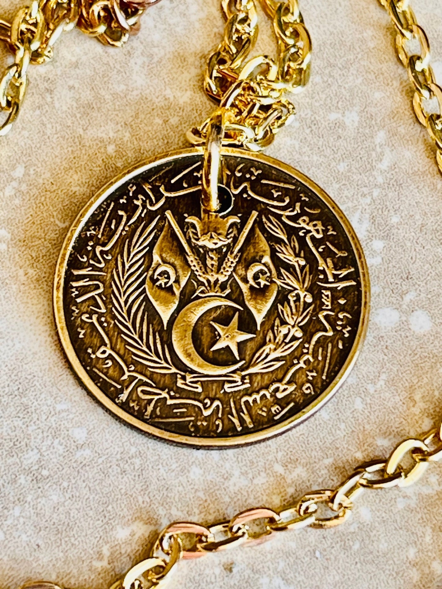 Algeria 50 Centimes Coin Pendant Algerian Personal Necklace Old Vintage Handmade Jewelry Gift Friend Charm For Him Her World Coin Collector