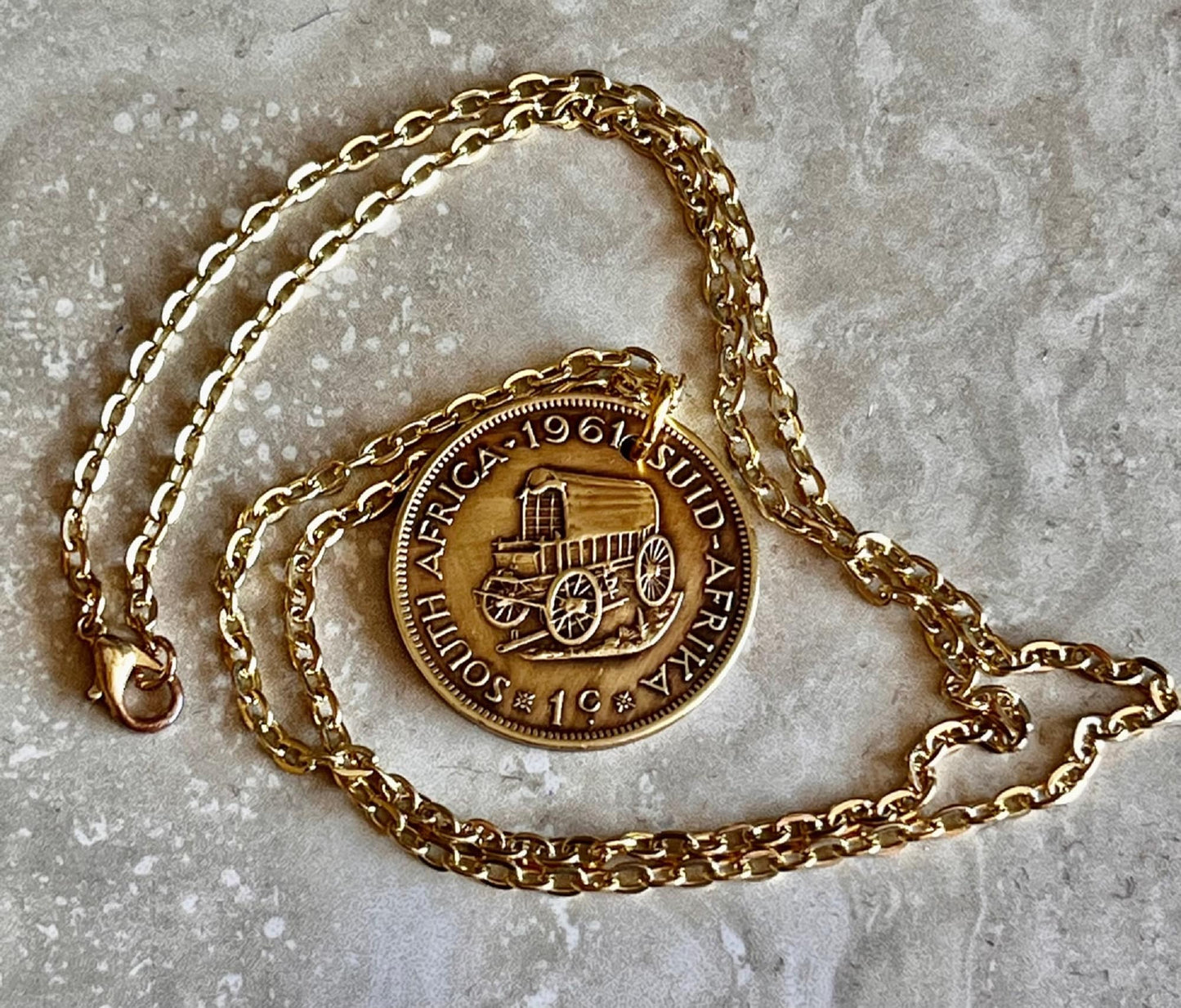 South Africa 1 Cent Coin Africka Pendant Personal Necklace Old Vintage Handmade Jewelry Gift Friend Charm For Him Her World Coin Collector