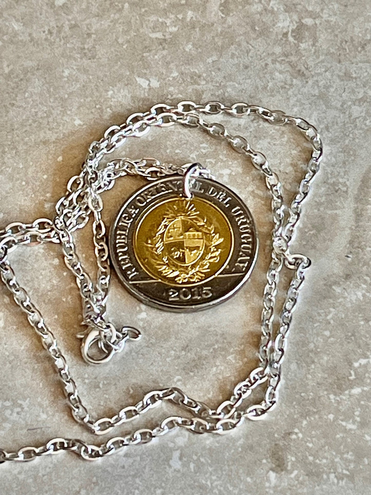 Uruguay Coin Pendant 10 Pesos PUMA Necklace Custom Made Charm Gift For Friend Coin Charm Gift For Him, Her, Coin Collector, World Coins