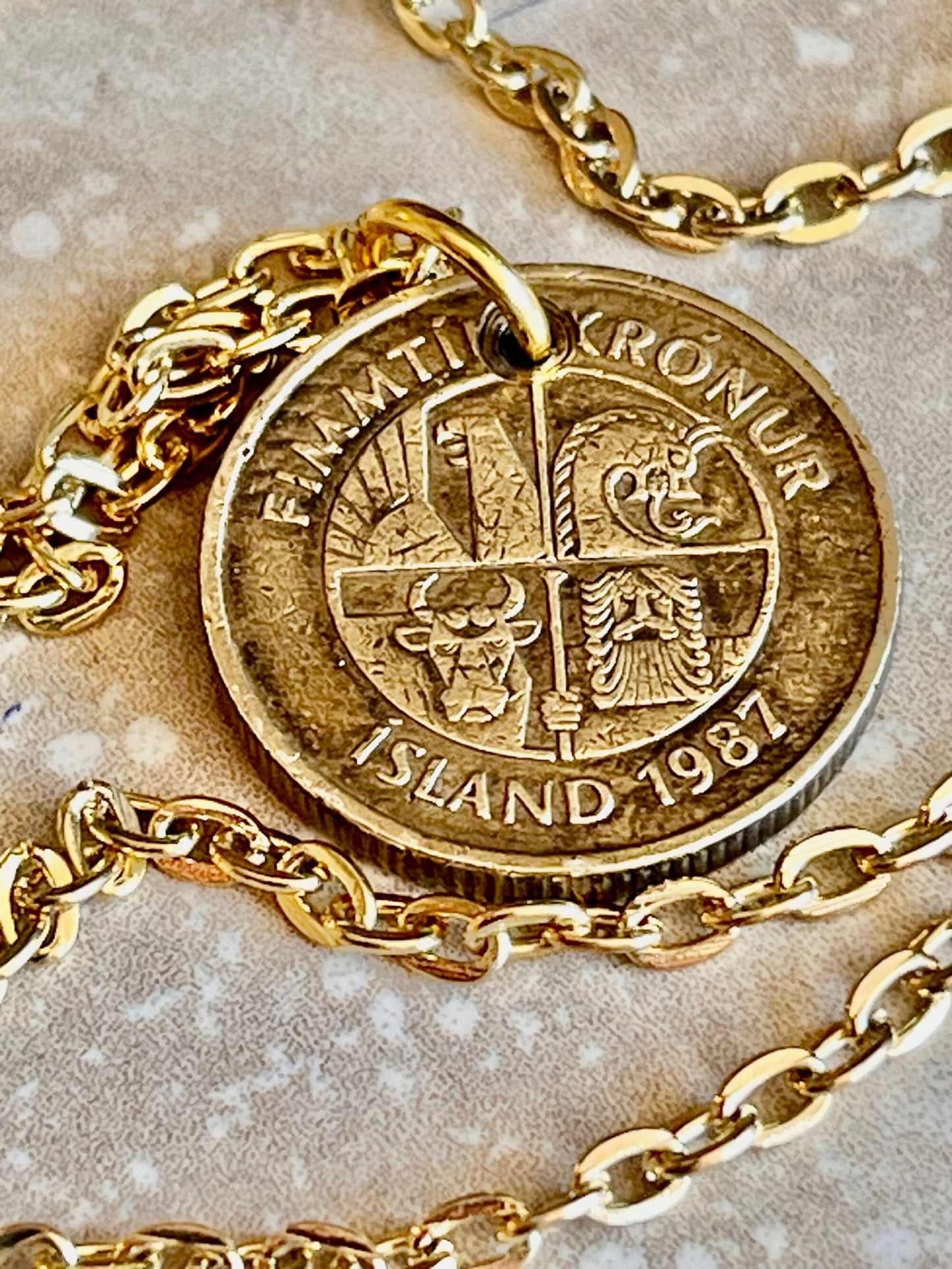 Iceland Coin Pendant 50 Kronur Crab Icelandic Personal Necklace Vintage Handmade Jewelry Gift Friend Charm For Him Her World Coin Collector