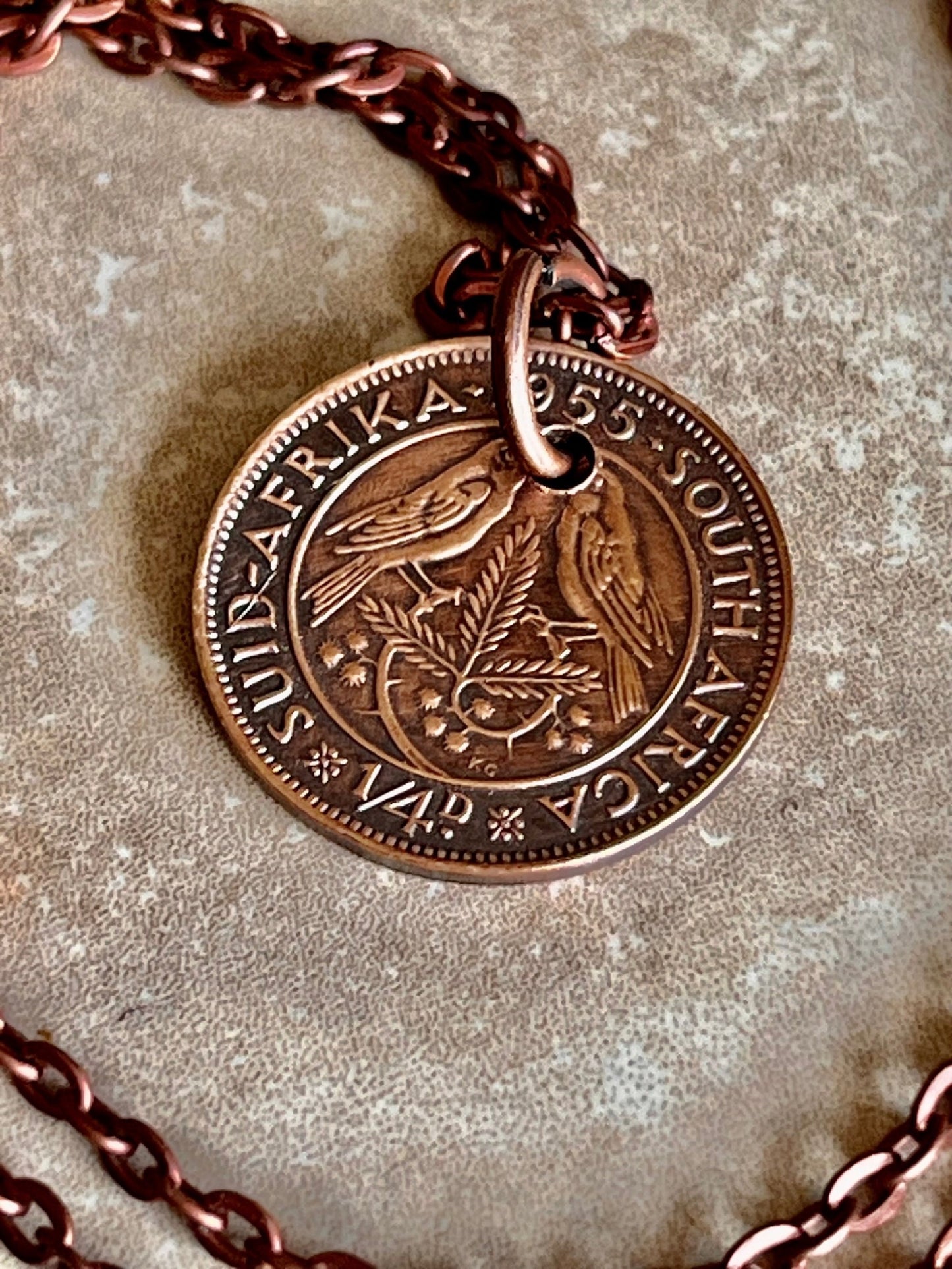 South Africa Coin Pendant 1/4 Quarter Penny Sparrows Birds African Personal Necklace Jewelry Gift Friend Charm Him Her World Coin Collector